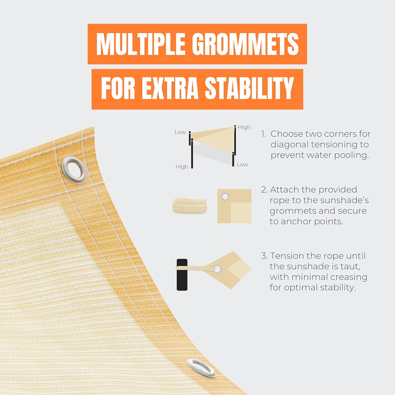 MEKKAPRO Sun Shade Sail 12' x10' - UV Blocking Outdoor Shades for Patio, Porch, Garden, Balcony, Shade Canopy - 12x10 Ft (3.6x3 m) Size, Includes Installation String