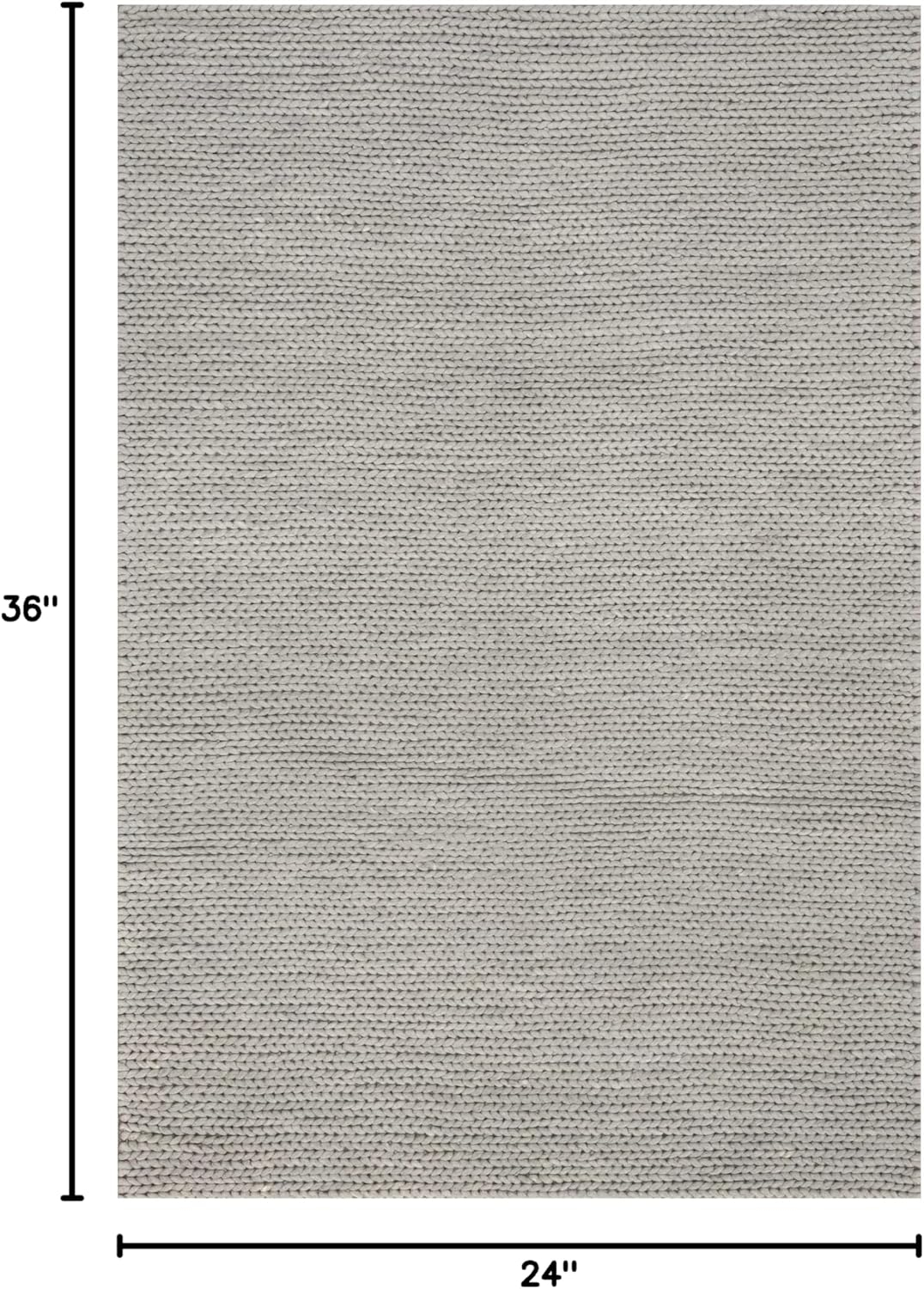 nuLOOM 2x3 Penelope Wool Braided Handmade Area Rug, Light Grey, Solid Rustic Farmhouse Style, For Bedroom, Living Room, Hallway, Entryway