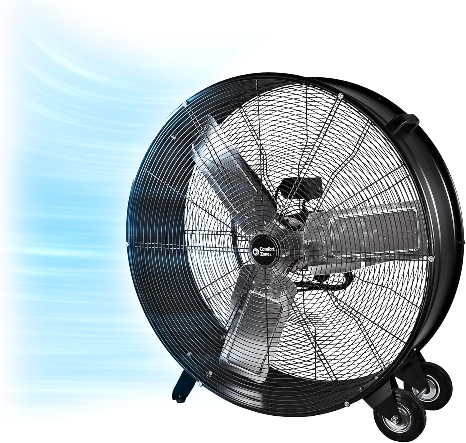 Comfort Zone 30-Inch 2-Speed High-Velocity Floor Fan with All-Metal Construction, Rubber Wheels, and Balanced Blades