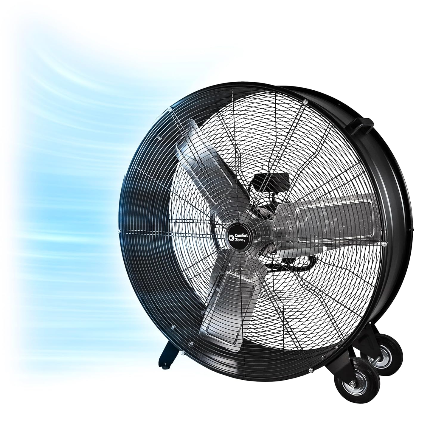 Comfort Zone 30-Inch 2-Speed High-Velocity Floor Fan with All-Metal Construction, Rubber Wheels, and Balanced Blades