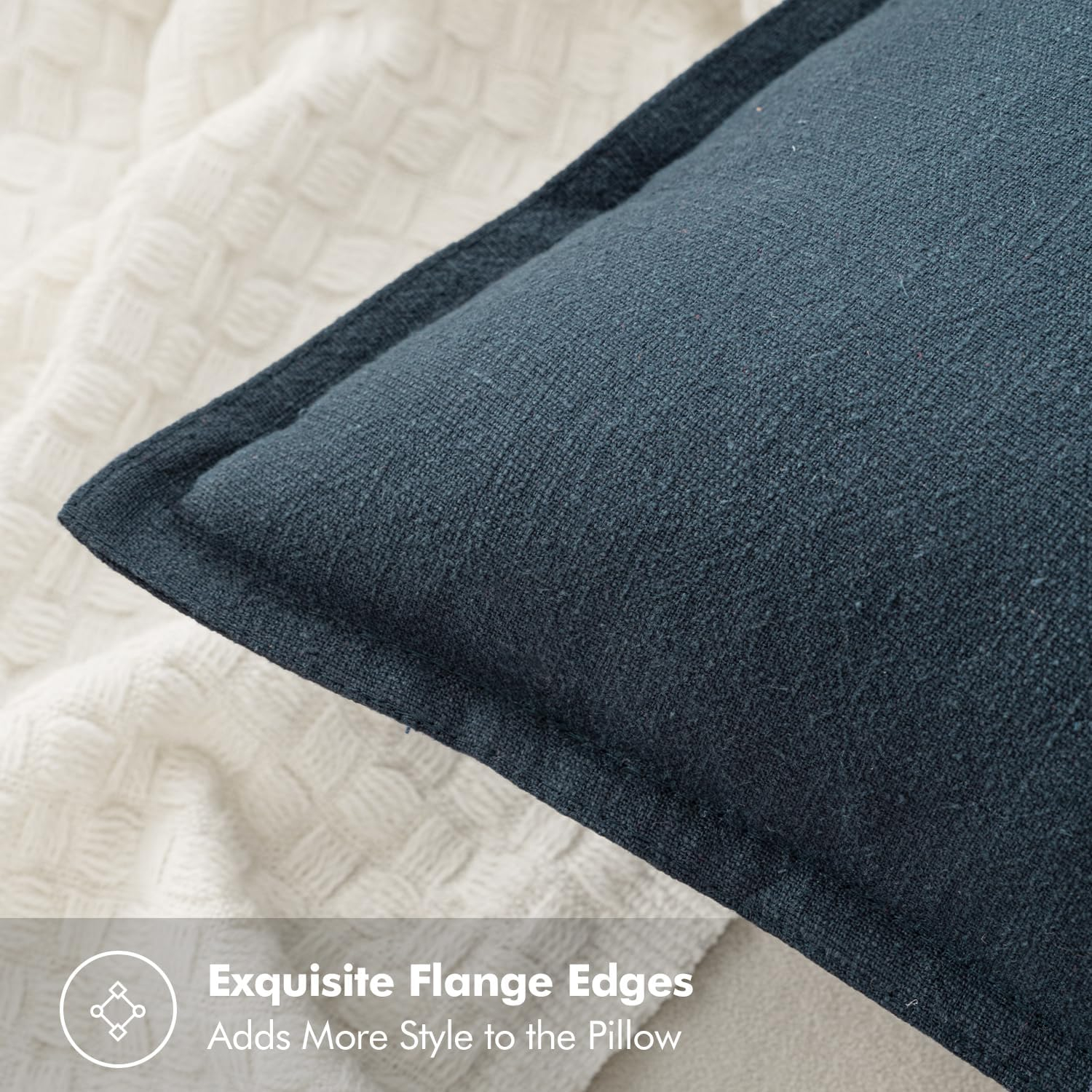 MIULEE Decorative Linen Pillow Covers 24x24 Inch Navy Blue ​Boho Farmhouse​ ​Neutral Couch Throw Pillows for Bed Pack of 2 Accent Outdoor Pillowcase Modern Sofa Cushion Livingroom Home Decor