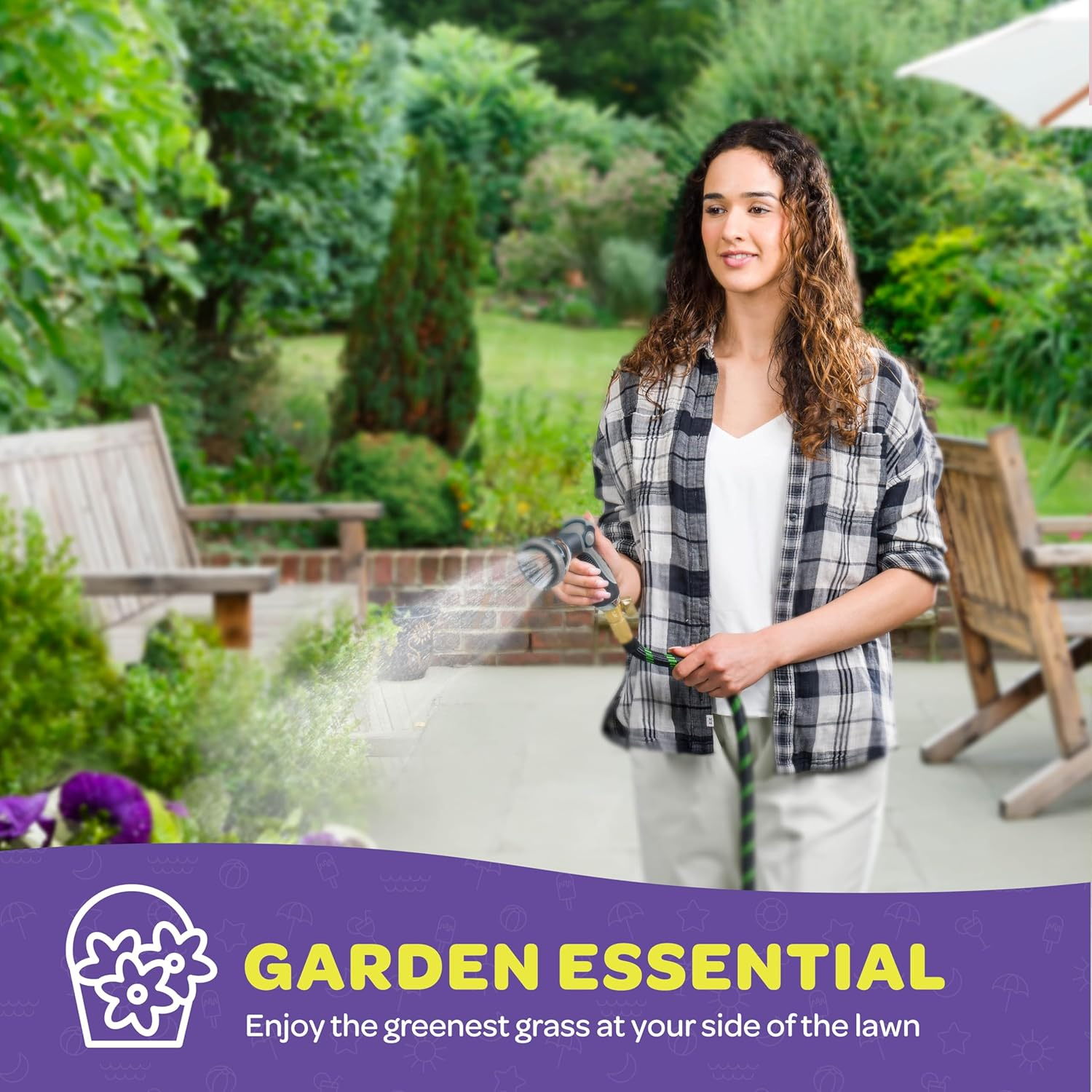 Hose Nozzle [Silver] Heavy Duty Hose Sprayer With 10 Adjustable Watering Patterns. Thumb Control Design, Comfortable Ergonomic Grip, Garden Hose Nozzle for Watering Plants & Lawns/Fun showers/Cleaning