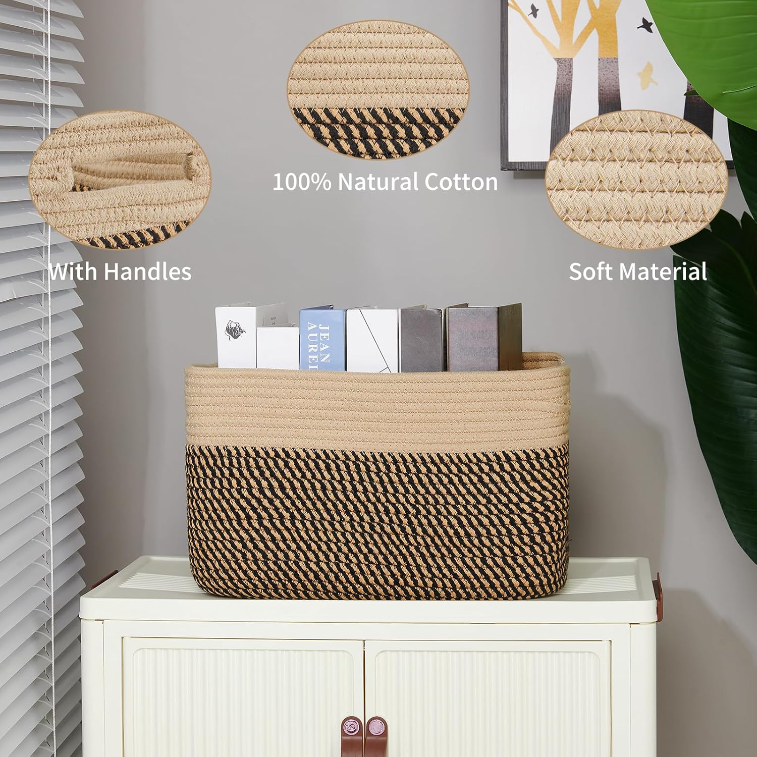 3 Pieces Nursery Blanket Baskets Toy Basket for Living Room Cotton Rope with Handles for Shelves Woven Basket for Organizing