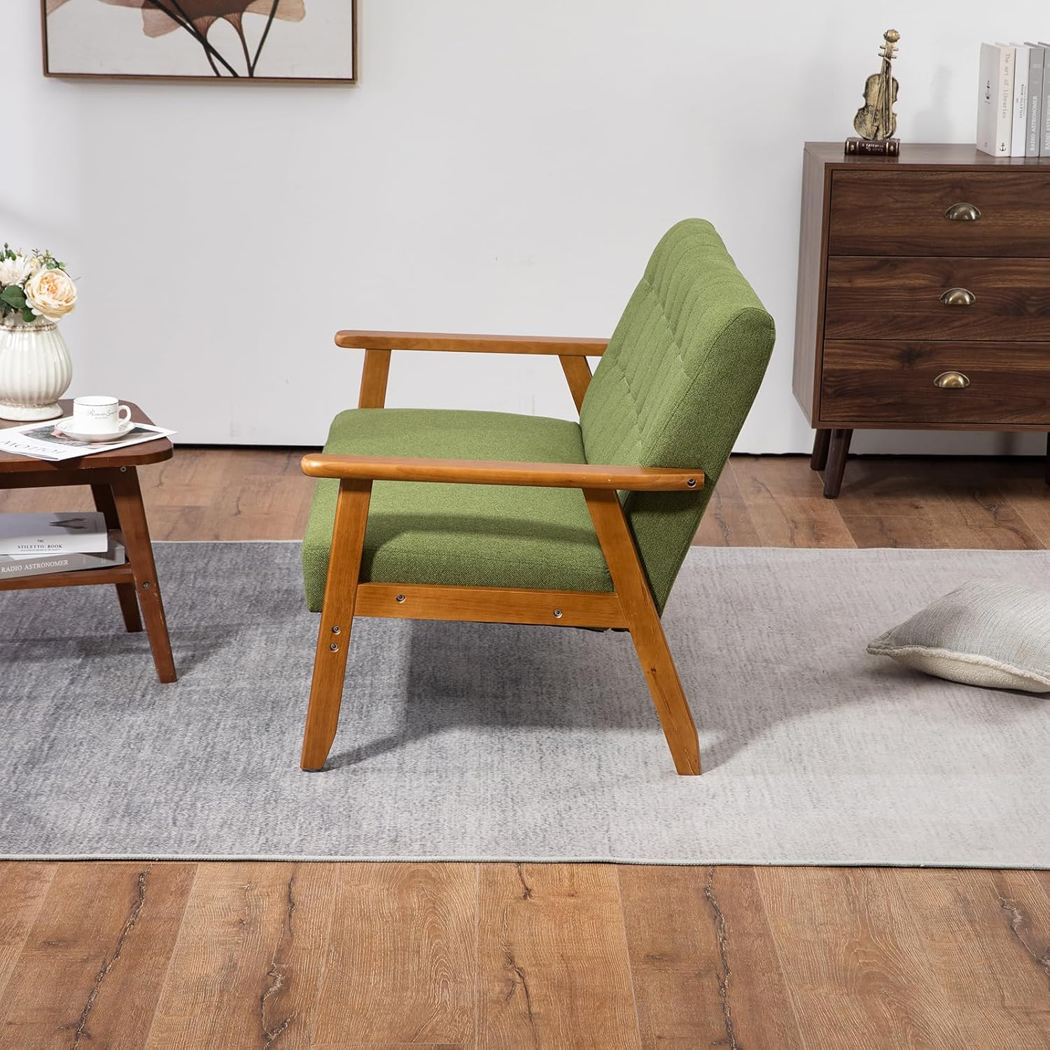 Small Modern Loveseat Sofa, Mid Century Upholstered Linen 2-Seat Couch, Love Seat for Living Room, Bedroom and Small Space (Green)