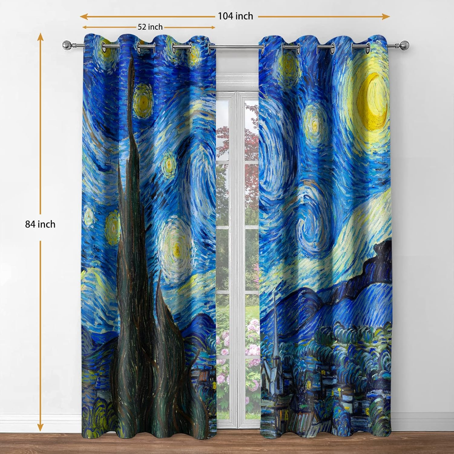 Jekeno Starry Night Blackout Curtains Art Decor for Home Bedroom Living Room Darkening Curtains Grommet Window Drapes 2 Panel Set, 52"x84"