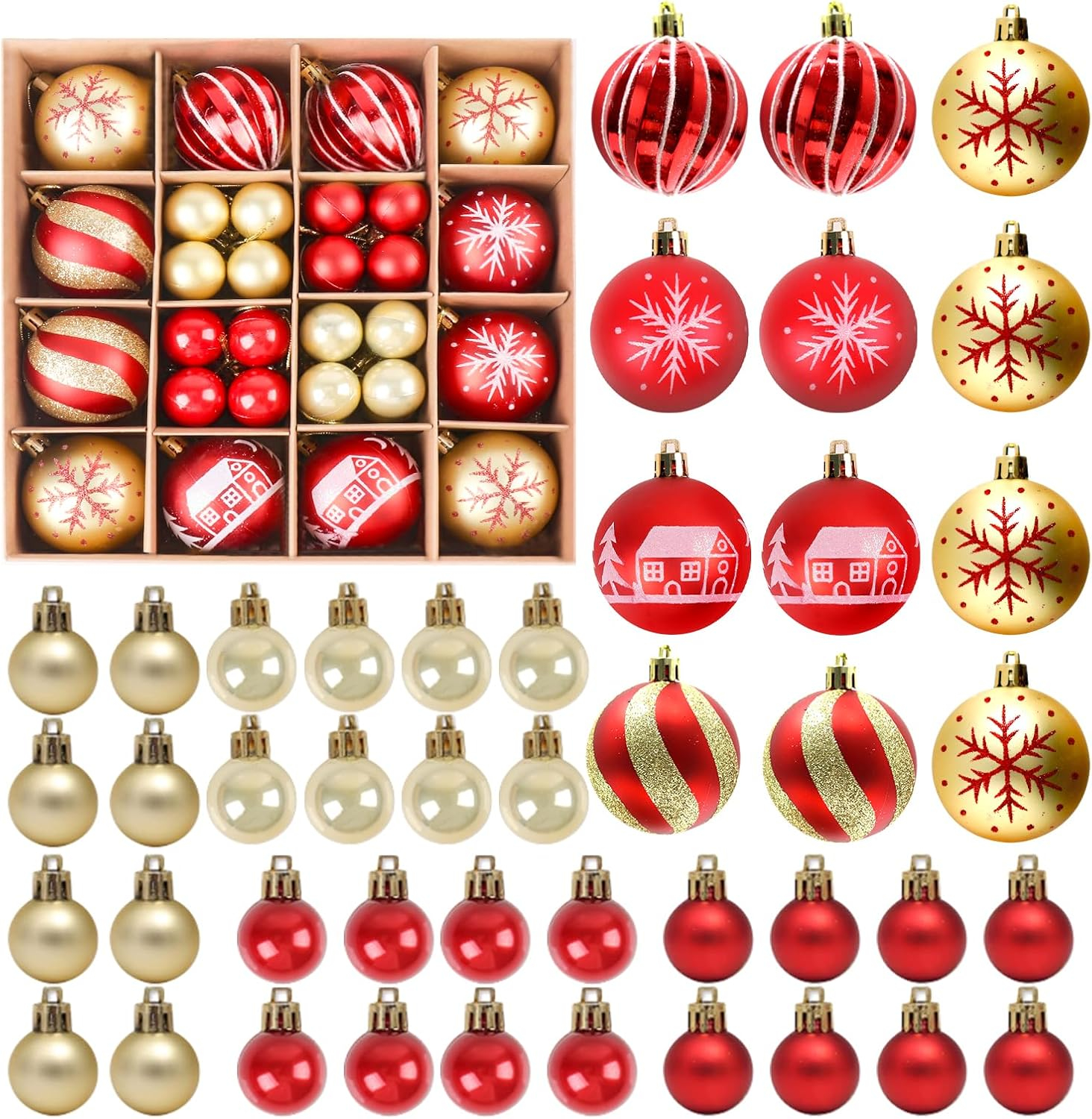 Zhourta 44Pcs Gold and Red Christmas Hanging Balls Christmas Proof Ball Ornaments for Party Holiday Christmas Tree Supplies Home Yard Decorh