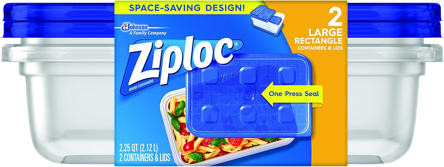 Ziploc® Brand, Food Storage Containers with Lids, Smart Snap Technology, Large Rectangle, 2 ct