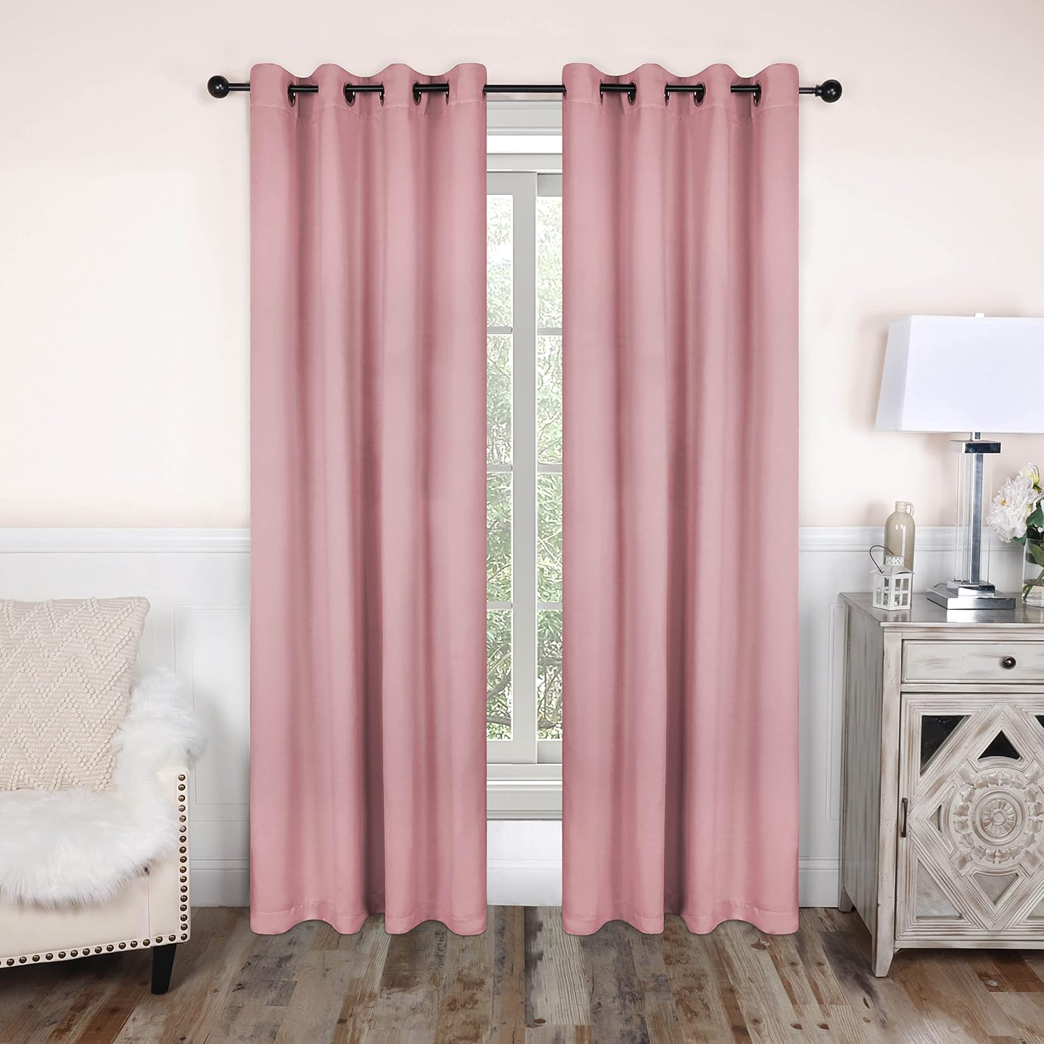 Superior Solid Blackout Curtain Panel, Set of 2, 8 Grommet Curtains 52" W x 108" L, Mauve chalk