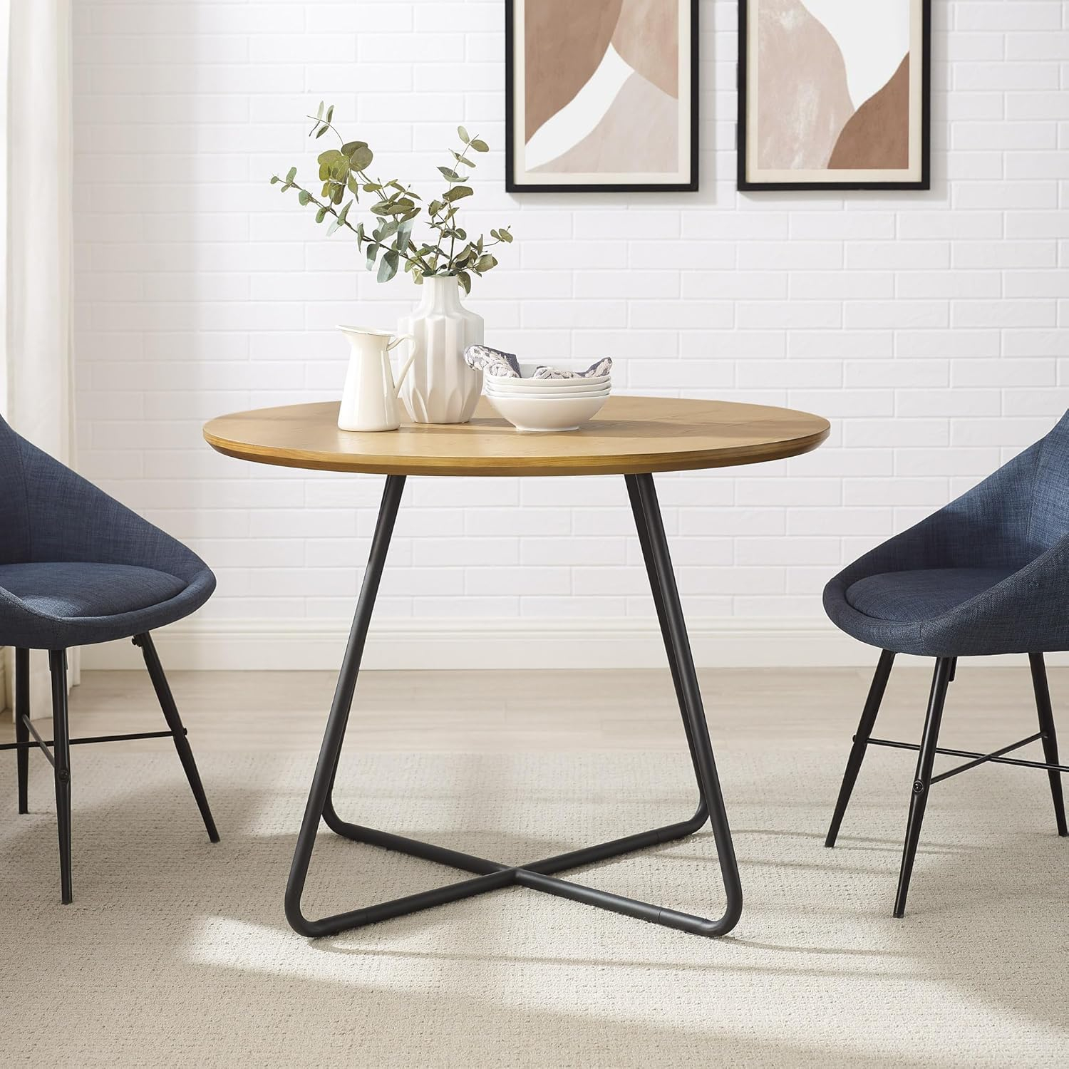 40" Modern Veneer and Metal Round Dining Table - Ash