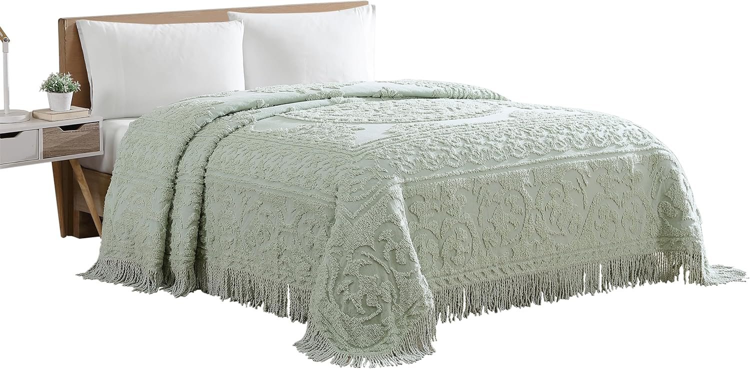 Beatrice Home Fashions Medallion Chenille Bedspread, Full, Sage