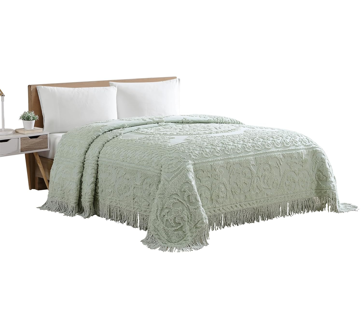 Beatrice Home Fashions Medallion Chenille Bedspread, Full, Sage