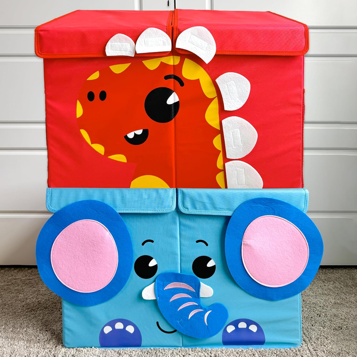 Orange Giraffe Fabric Collapsible Toy Storage Box with Handles