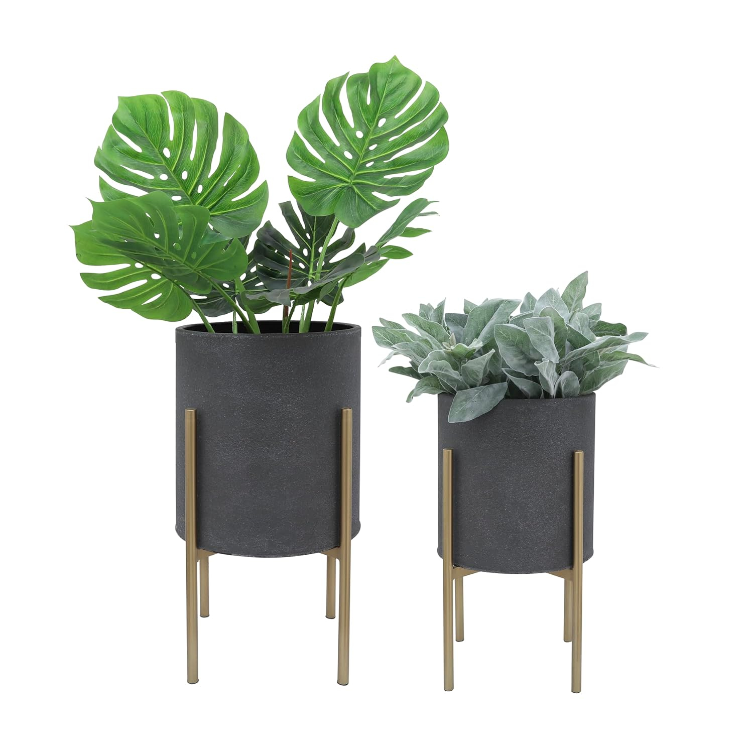 Sagebrook Home Set of 2 Planter On Metal Stand, Gray/gold