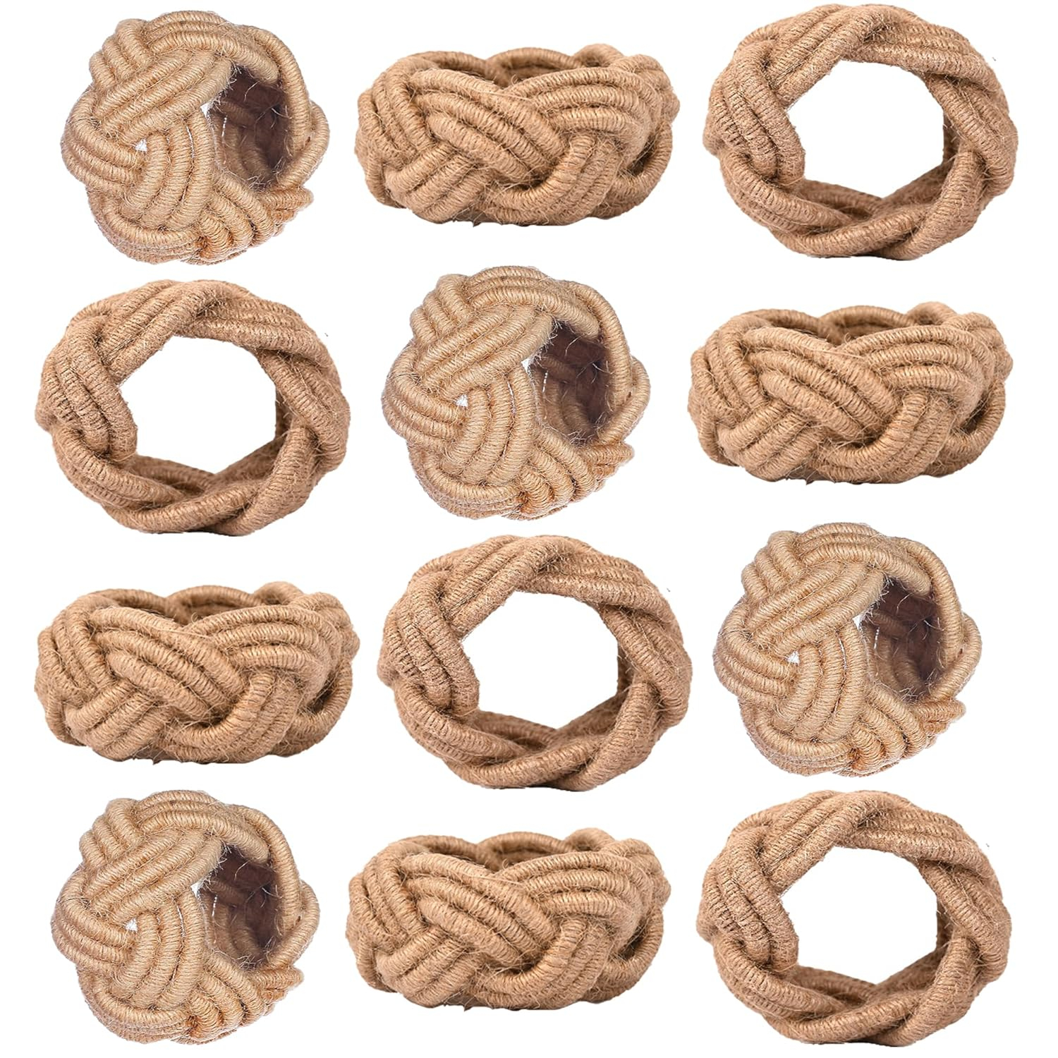 12 Pcs Rattan Napkin Rings - Farmhouse Nautical Napkin Ring Holders - Adornment for Table Settings, Kitchen, Dinner, Party, Wedding, Gifting (Brown) - CLEENTABLE
