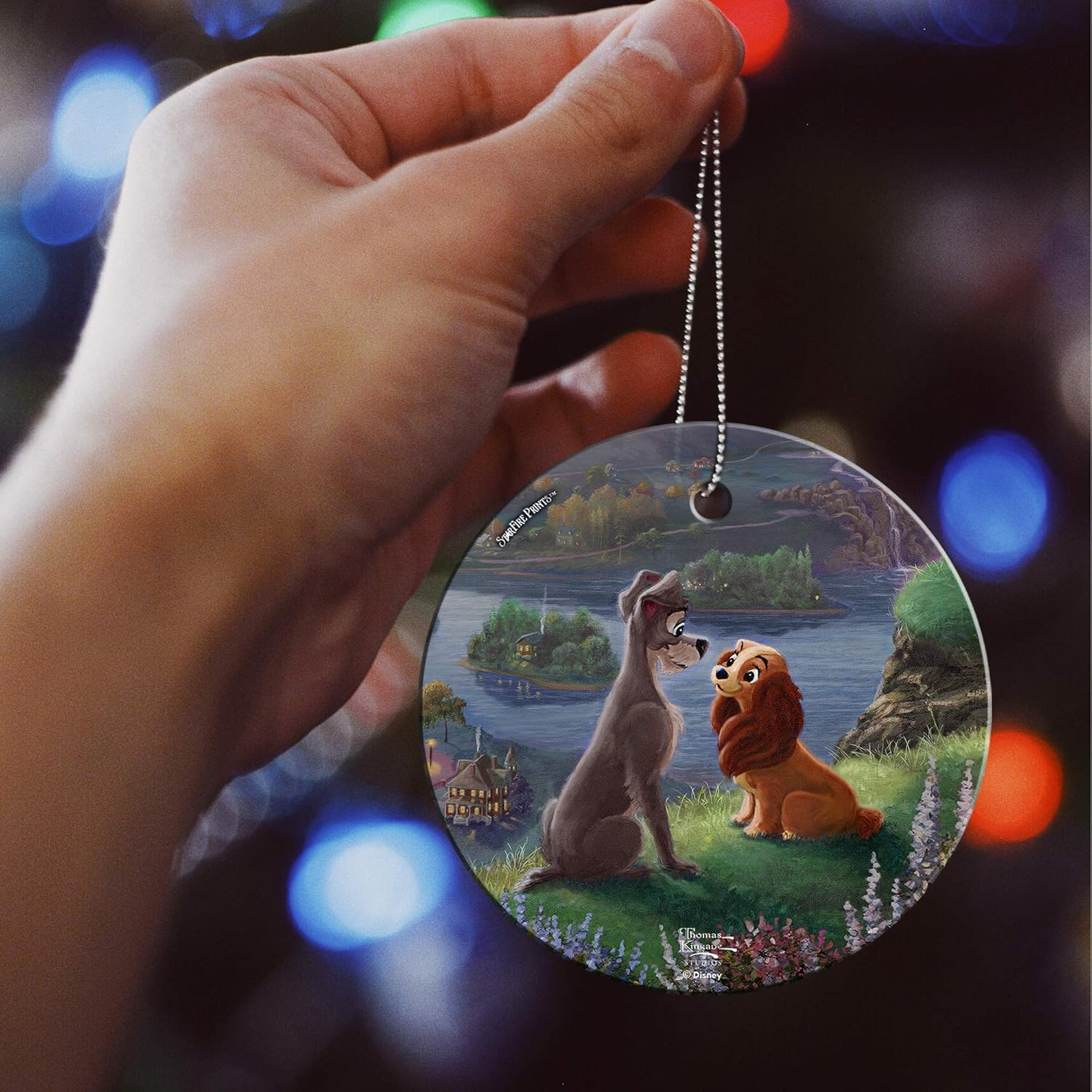 Disney – Lady and The Tramp – Falling in Love – Thomas Kinkade – 3.5” Starfire Prints Hanging Glass Print Accessory - Ideal for Gifting and Collecting – by Trend Setters Ltd.