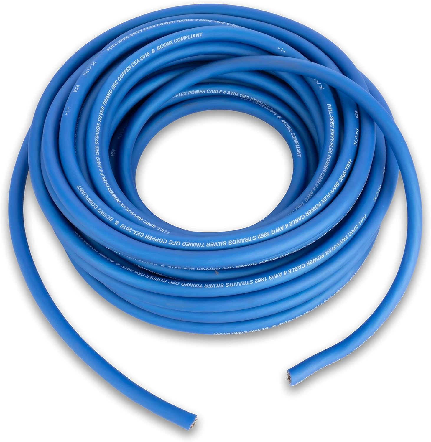 NVX XW4BL5 5 ft. of Metallic Powder Blue EnvyFlex True Spec 4-Gauge Power/Ground Wire Cable