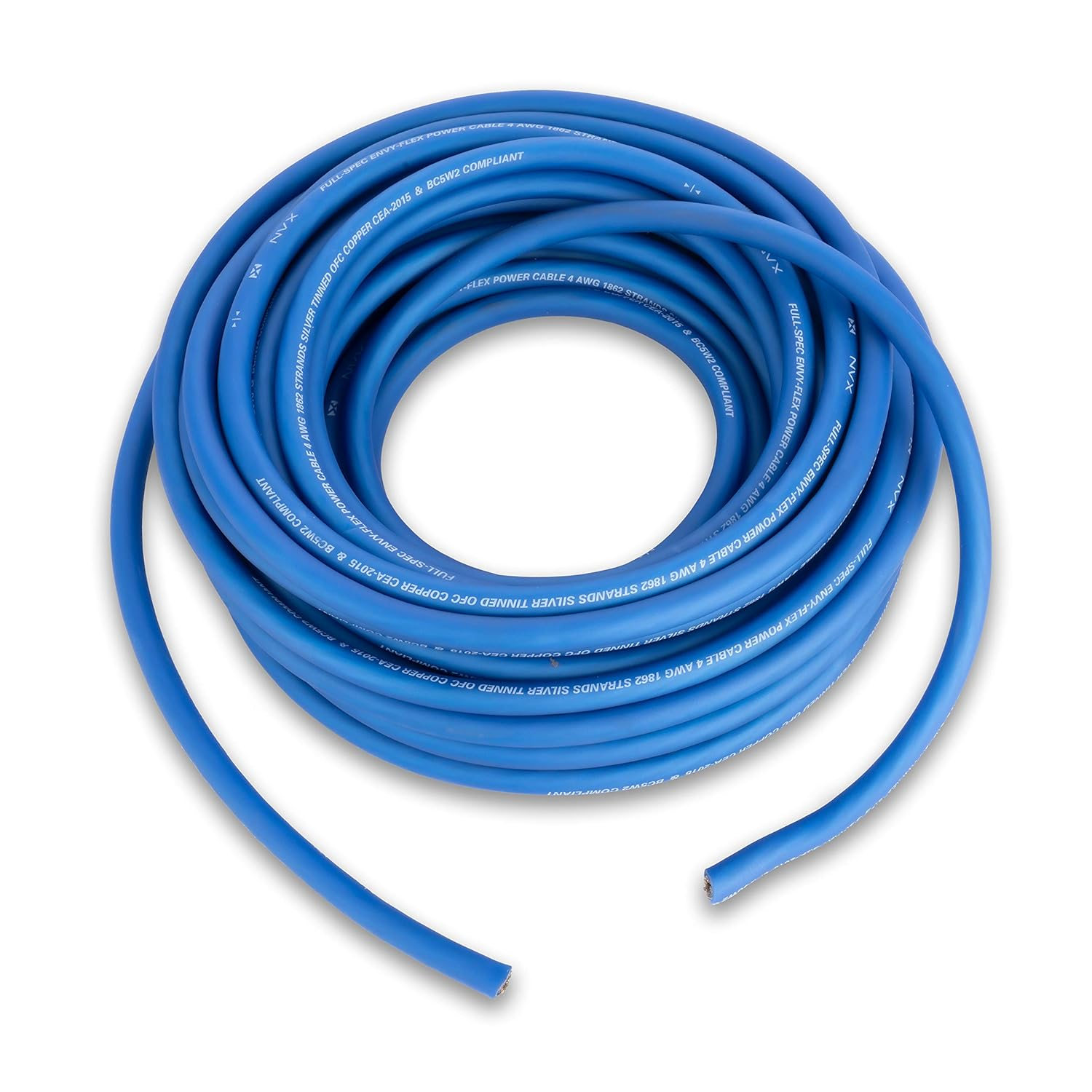 NVX XW4BL5 5 ft. of Metallic Powder Blue EnvyFlex True Spec 4-Gauge Power/Ground Wire Cable