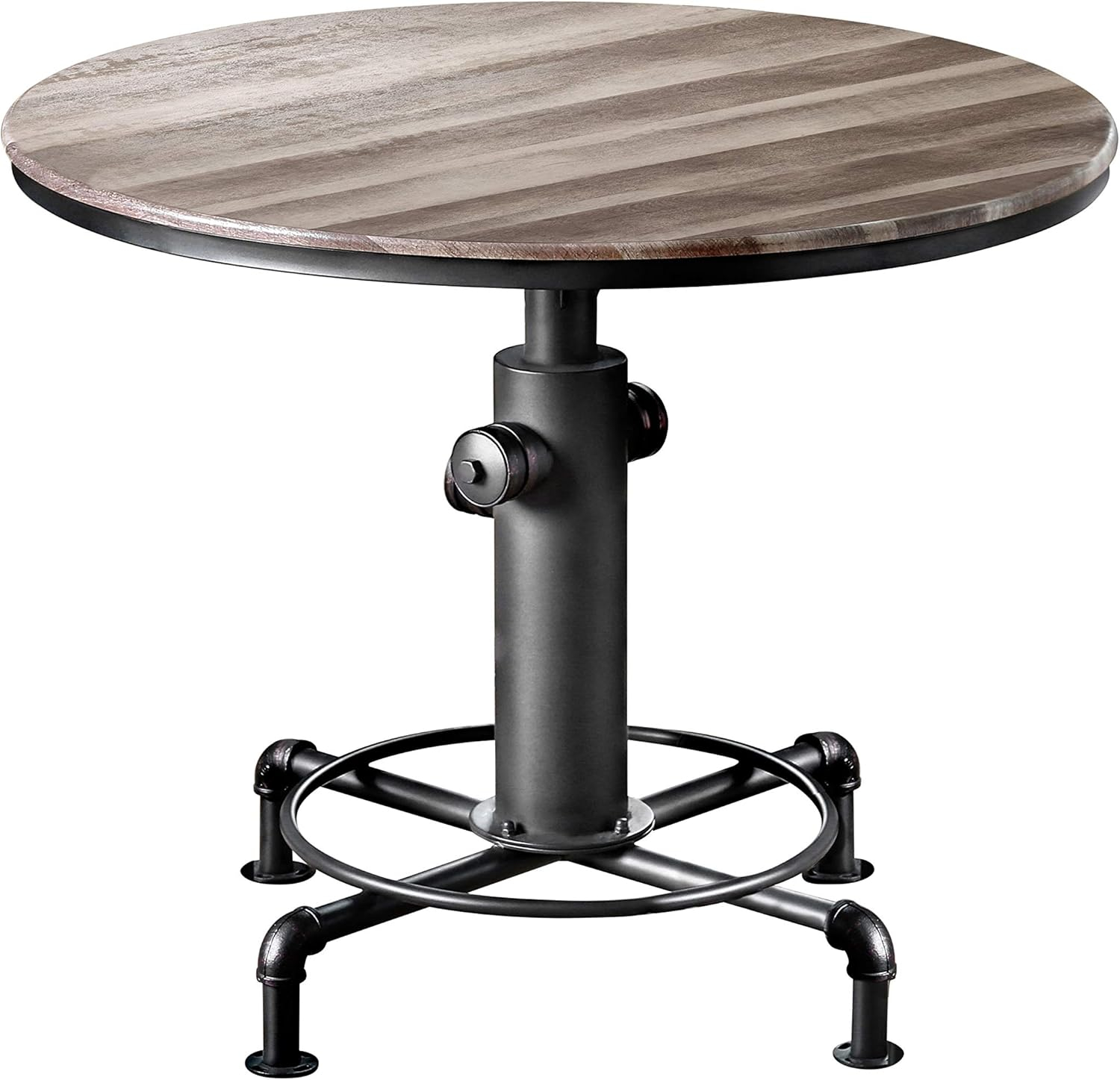 Antique Black Round Reclaimed Wood Industrial Counter Height Table