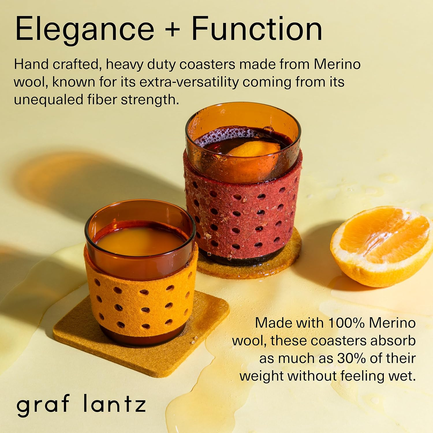 Graf Lantz - Bierfilzl Felt Coasters - Square - 100% Merino Wool - Moisture Wicking - Heat Resistant - Sustainable - Home Decor - Absorbs - Housewarming Gift - 4 Coaster Set - 4" x 4"x 5 mm - Bordeaux