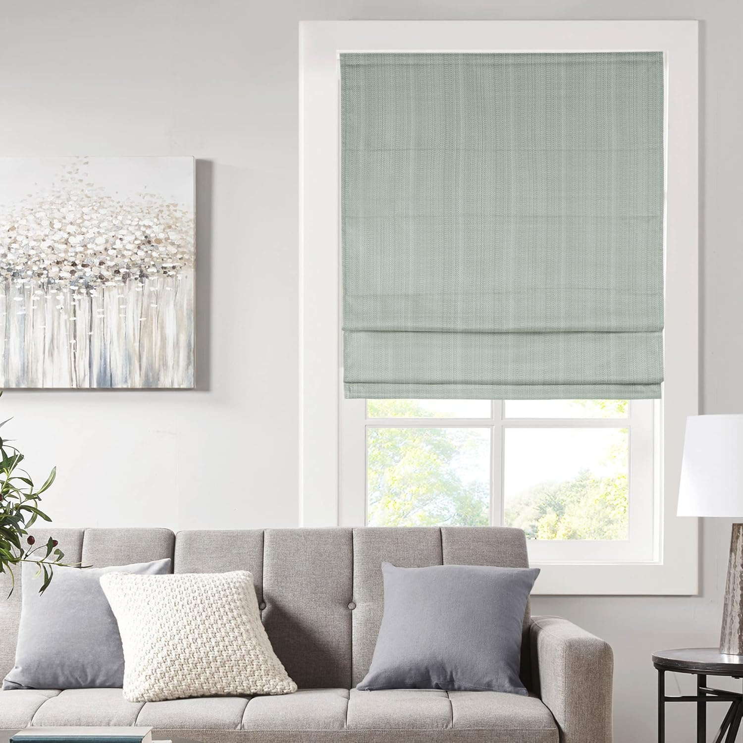 Madison Park Galen Basketweave Room Darkening Cordless Roman Shade Single Window Panel in Indigo Blue, 34"x64"