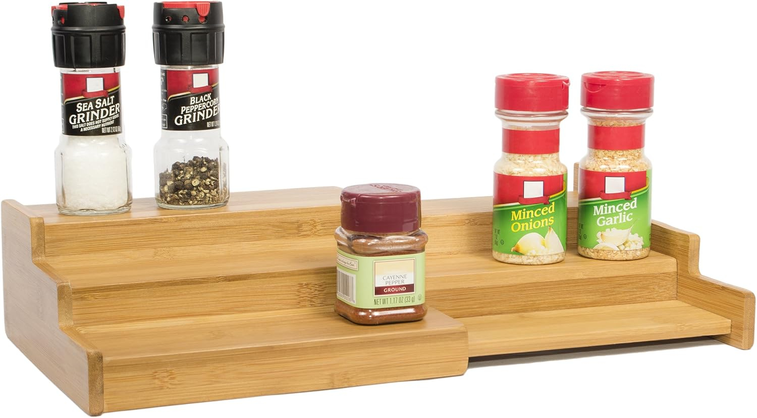Trademark Innovations Bamboo Expandable 3-Tier Spice Rack and Cabinet Organizer, Natural, Small