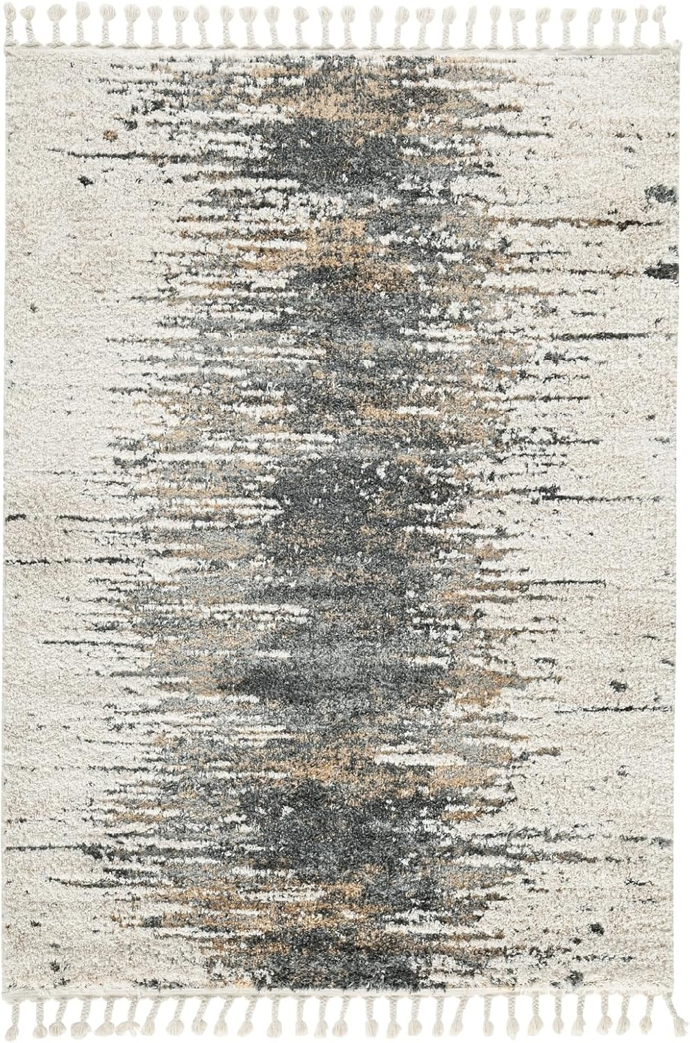 Large Cream and Gray Braided Abstract Synthetic Rug