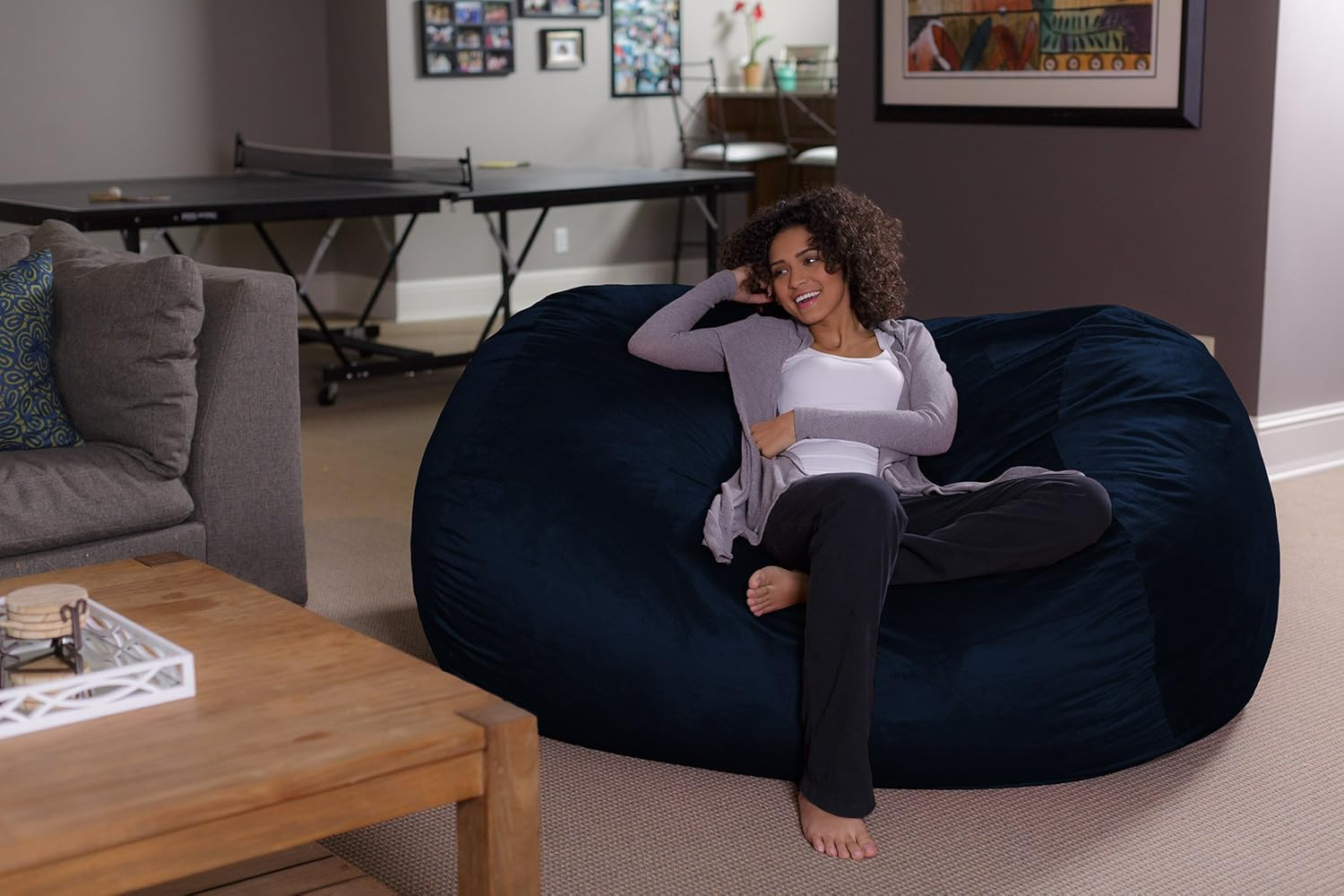 Sofa Sack Bean Bag Lounger - Plush Bean Bag Sofas with Super Soft Microsuede Cover - XL Memory Foam Stuffed Lounger Chairs for Kids, Adults, Couples - Jumbo Bean Bag Chair Furniture 6 Feet - Navy