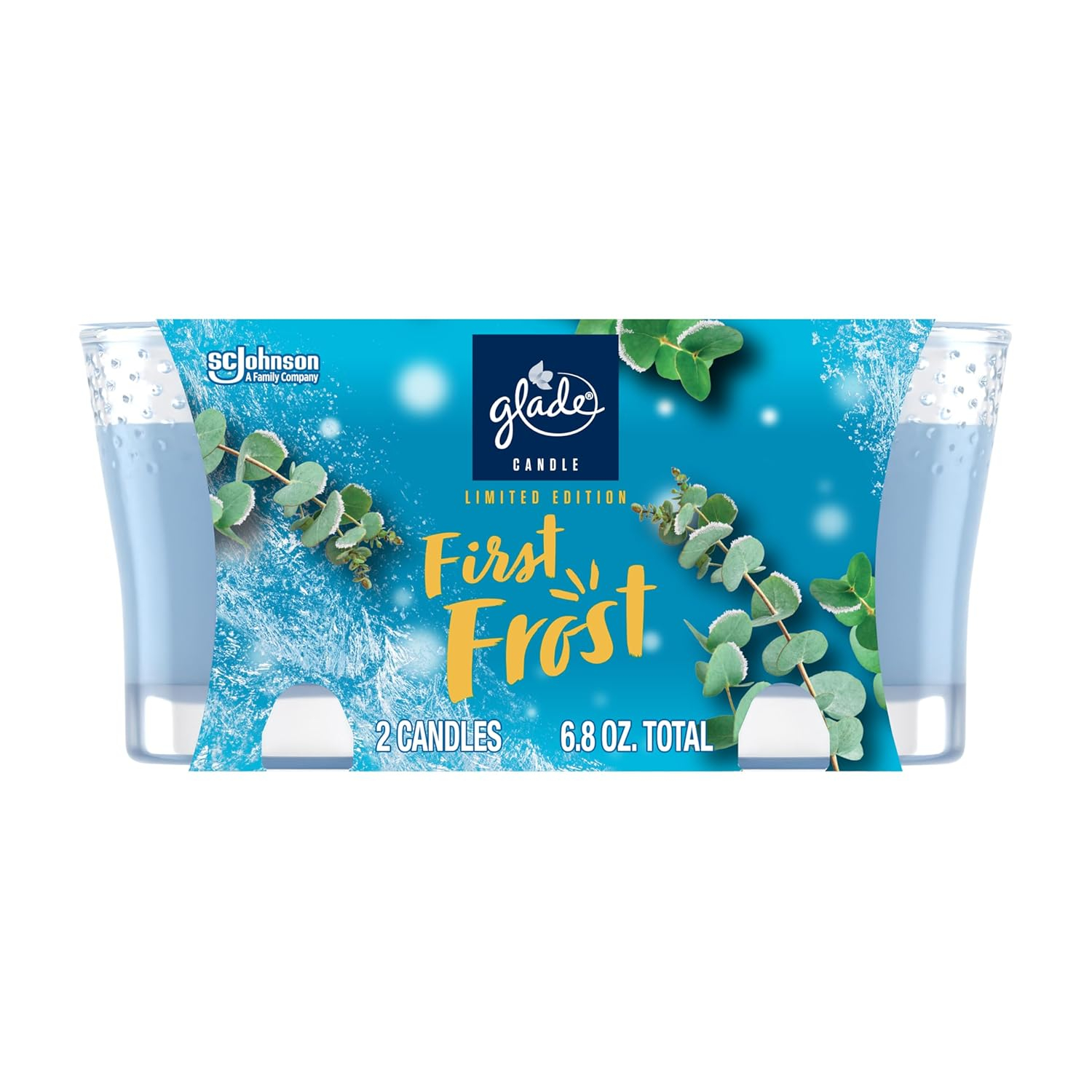 Glade Scented Candle, First Frost, Fragrance Infused with Essential Oils, 3.4 oz Each, 2 Count