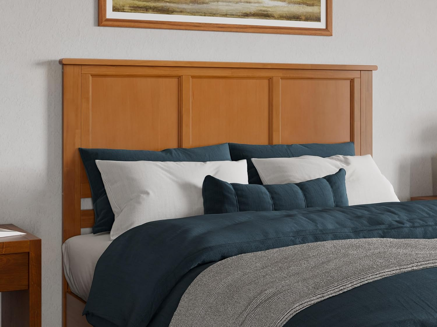 AFI Madison Queen Solid Wood Panel Headboard with Attachable Charger, Light Toffee