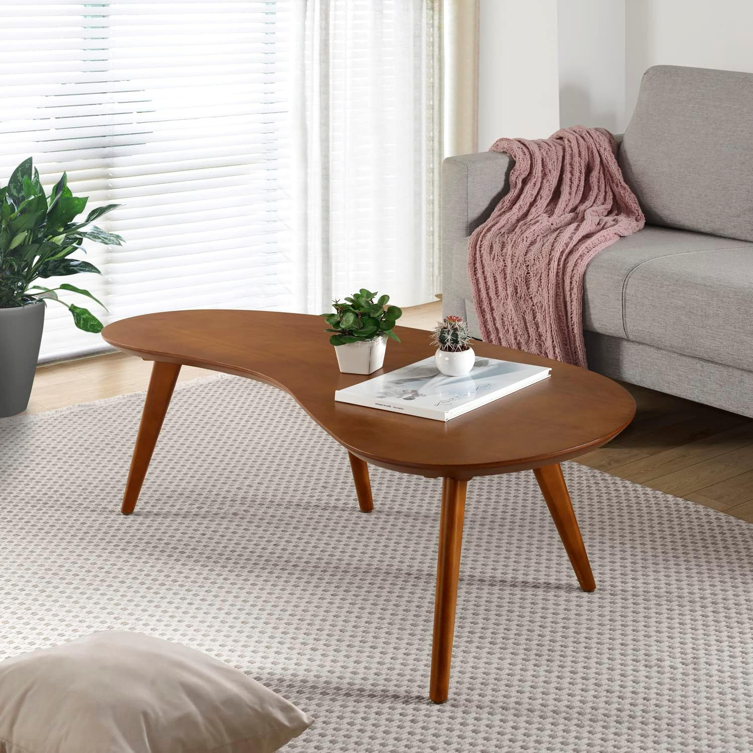 Camaflexi Mid Century Modern Coffee Table Small Tabletop Wood Coffee Desk, Oak Finish