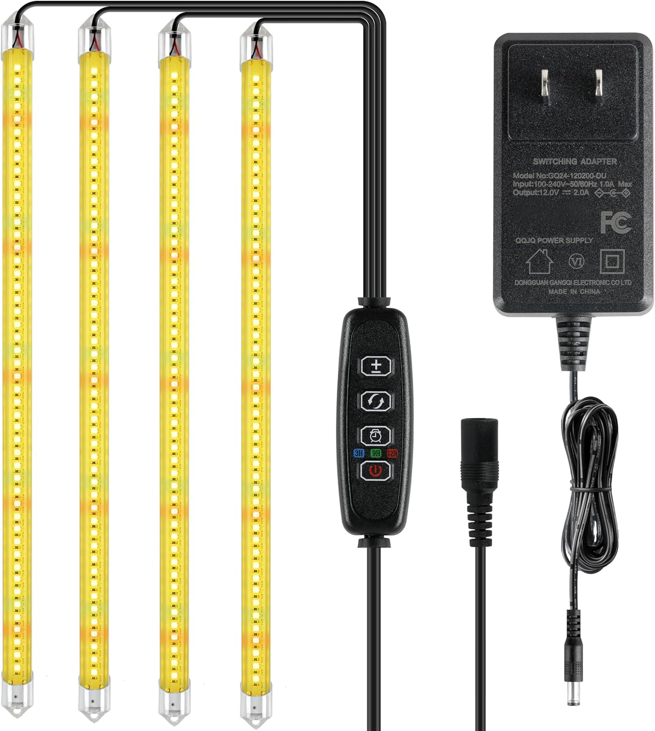 iPower 60W Full Spectrum LED Plant Grow Light Strips for Indoor Plants with Auto ON/Off 3/9/12H Timer, 10 Dimmable Levels 48 LEDs Per Tude, for Hydroponics Succulent, 4 Tubes, Yellow