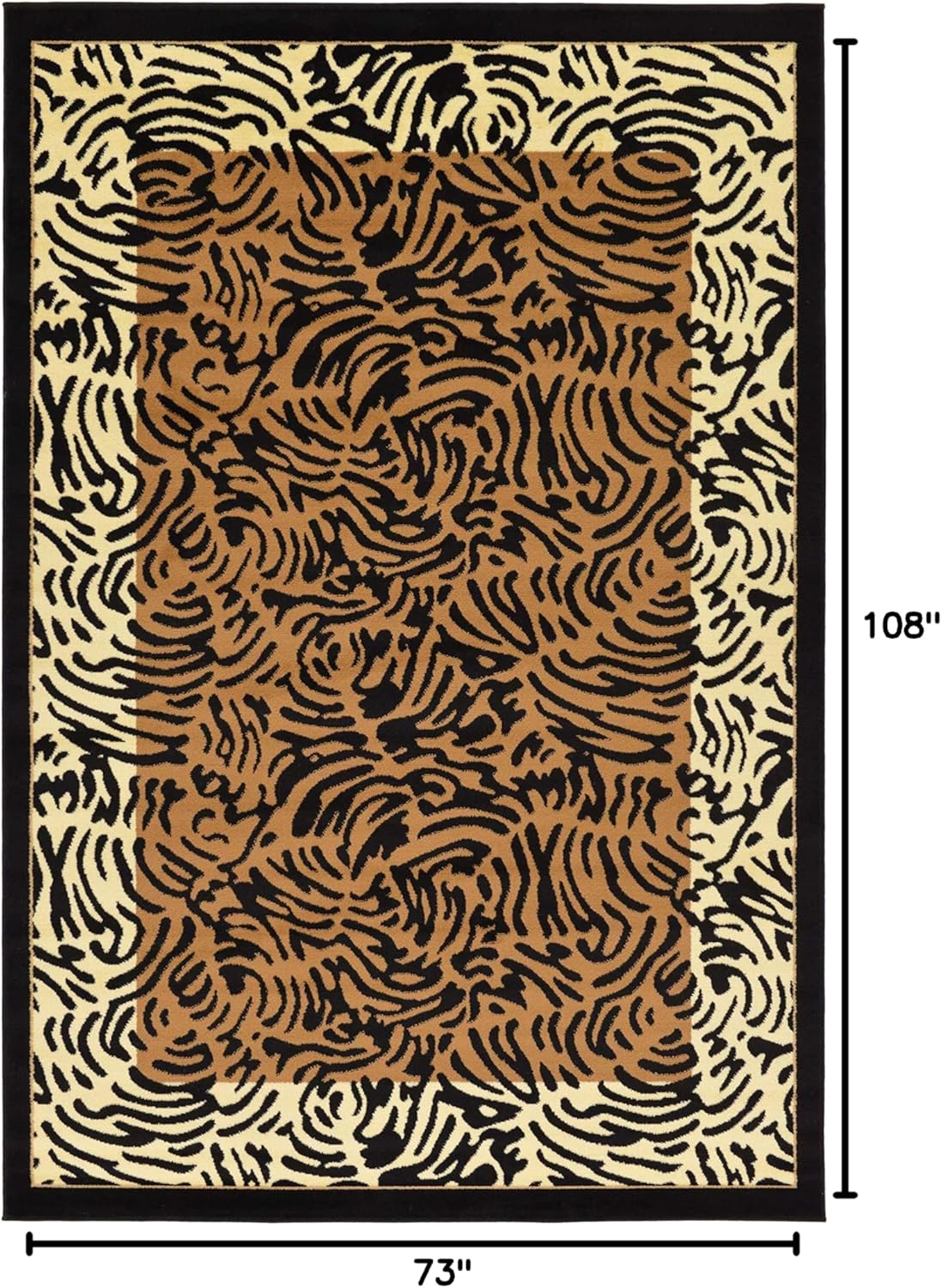 Unique Loom Wildlife Collection Animal Inspired with Tiger Bordered Design Area Rug, 6' 0" x 9' 0", Light Brown/Black
