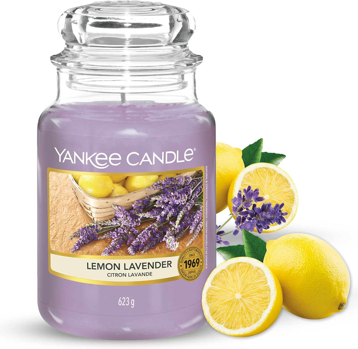 Yankee Candle Lemon Lavender Scented, Classic 22oz Large Jar Single Wick Candle, Over 110 Hours of Burn Time