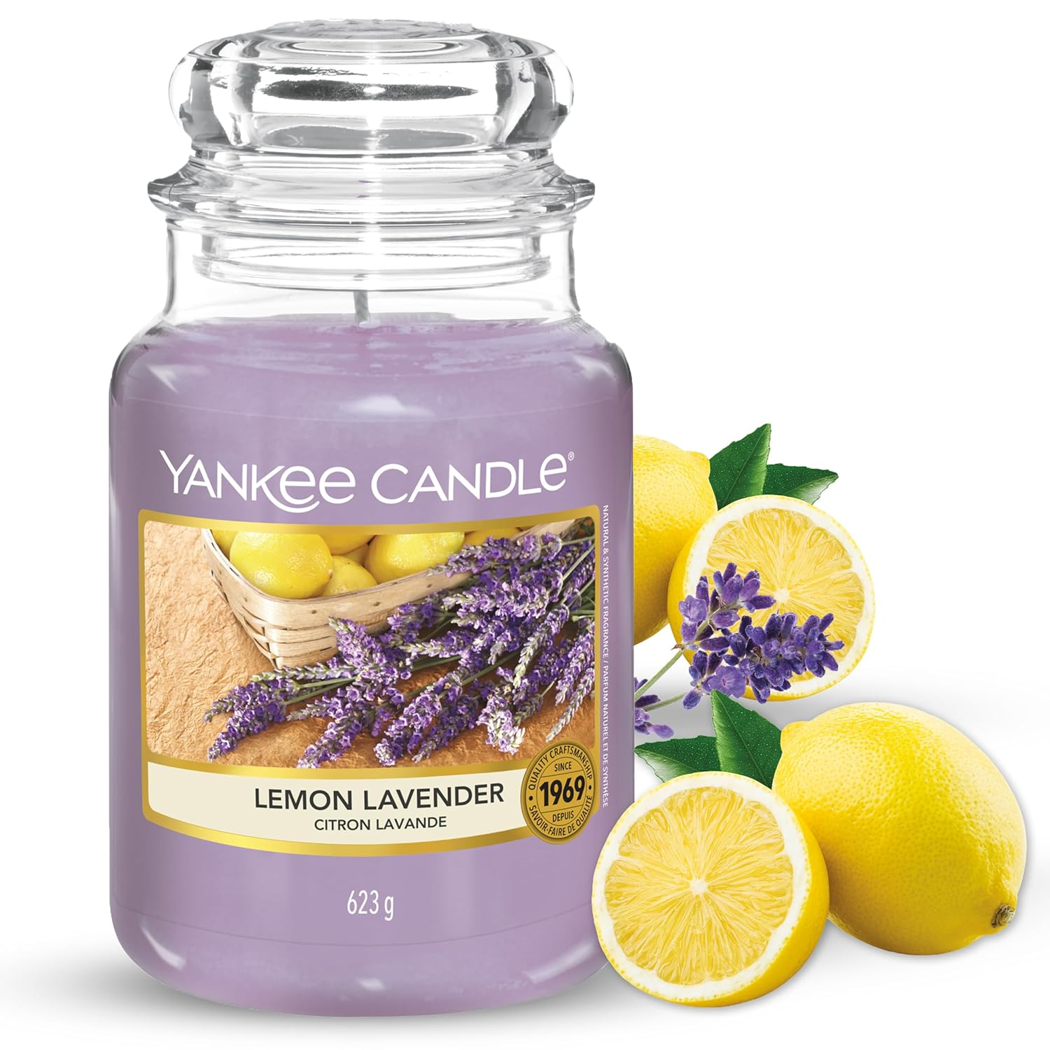 Yankee Candle Lemon Lavender Scented, Classic 22oz Large Jar Single Wick Candle, Over 110 Hours of Burn Time