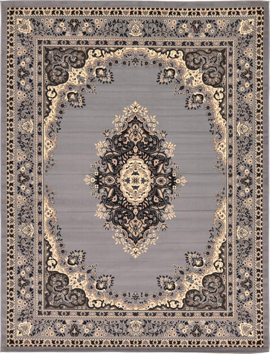 Elegant Medallion 9' x 12' Synthetic Area Rug in Red, Black, and Cream