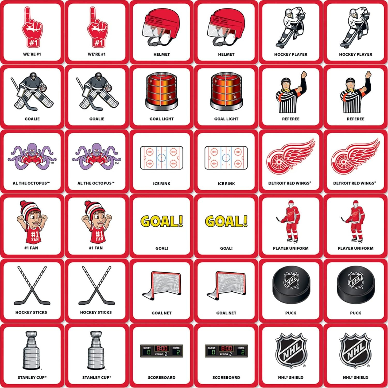 Detroit Red Wings Kids Matching Game with NHL Symbols