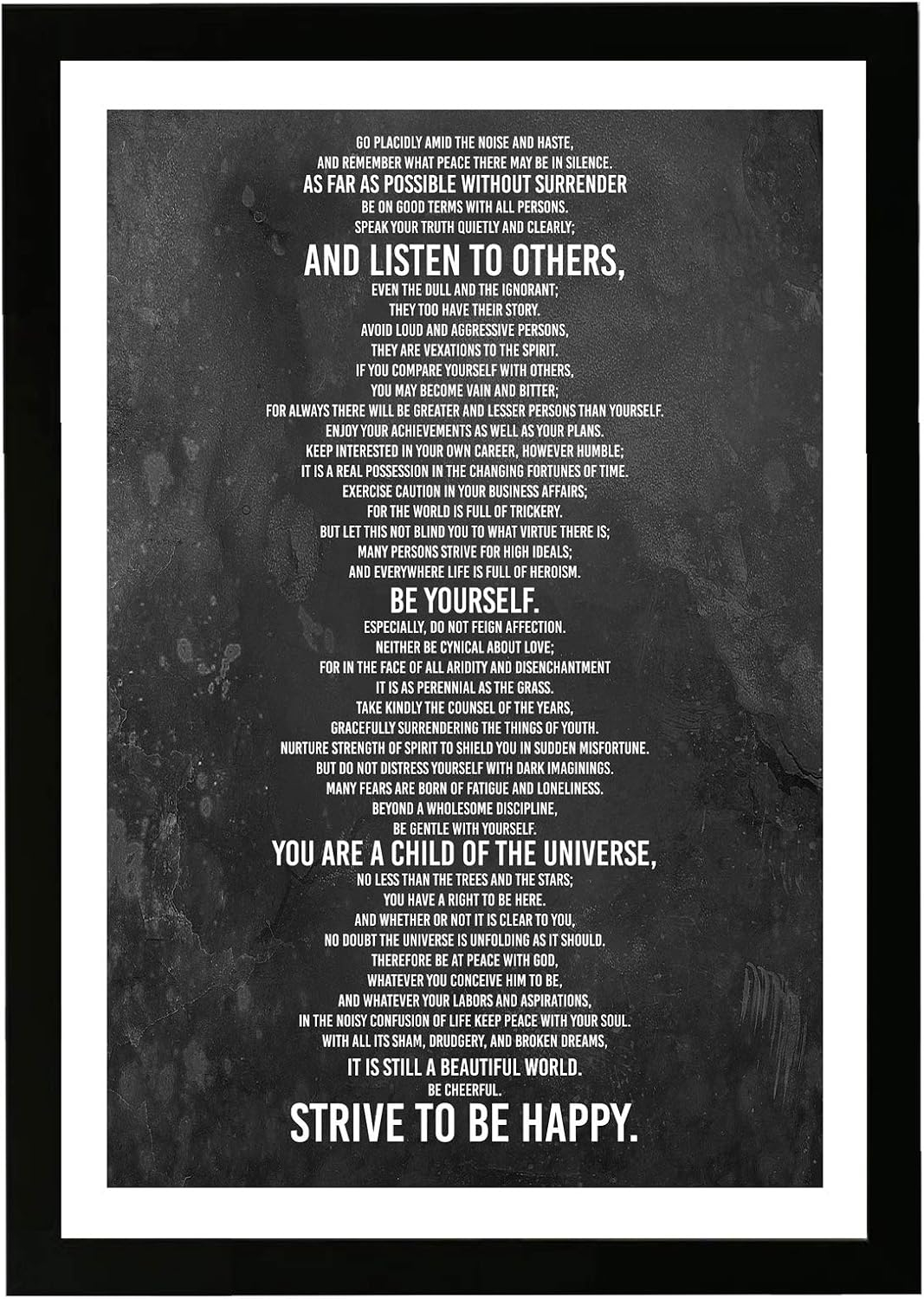 Wynwood Studio Typography and Quotes Framed Wall Art Prints 'Desiderata Print' Inspirational Quotes and Sayings - Black, White, 13" x 19"