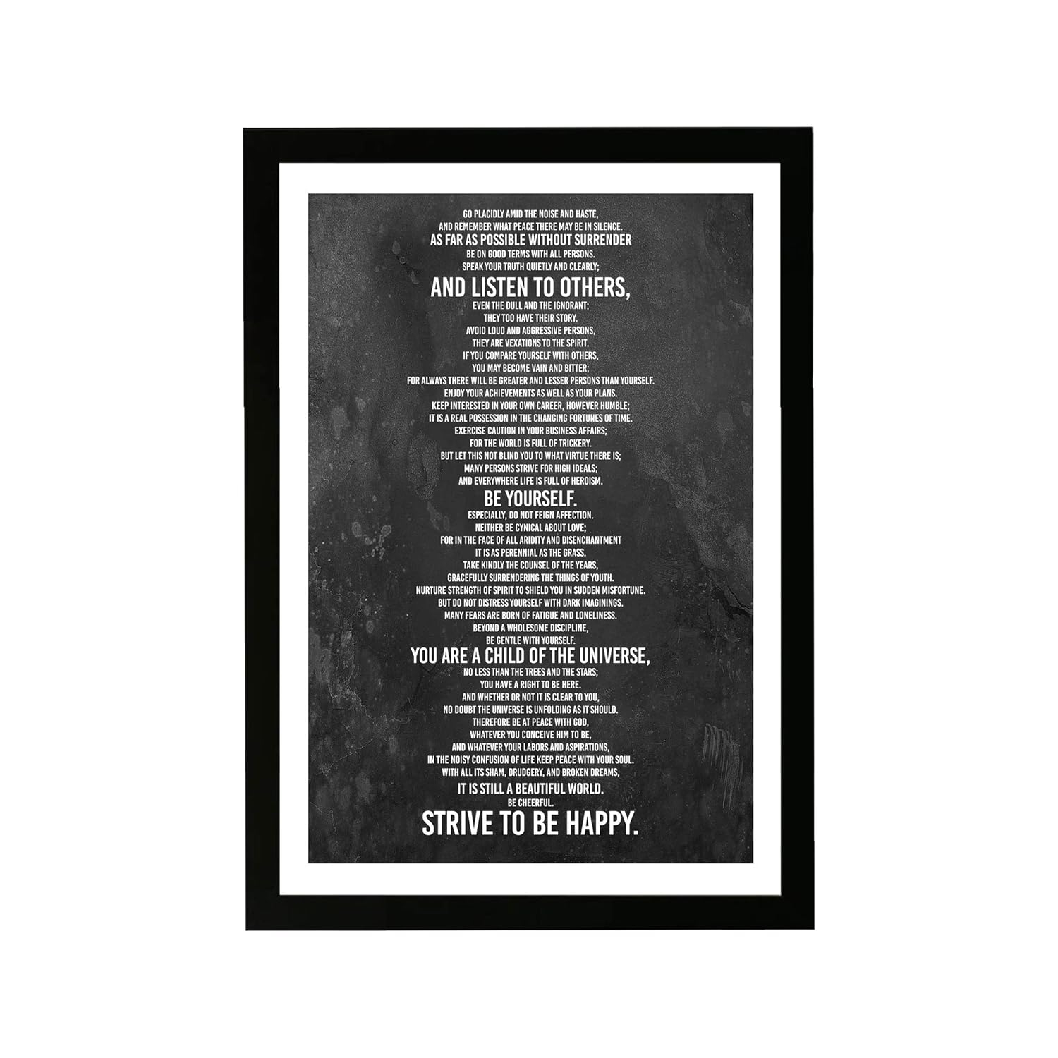 Wynwood Studio Typography and Quotes Framed Wall Art Prints 'Desiderata Print' Inspirational Quotes and Sayings - Black, White, 13" x 19"