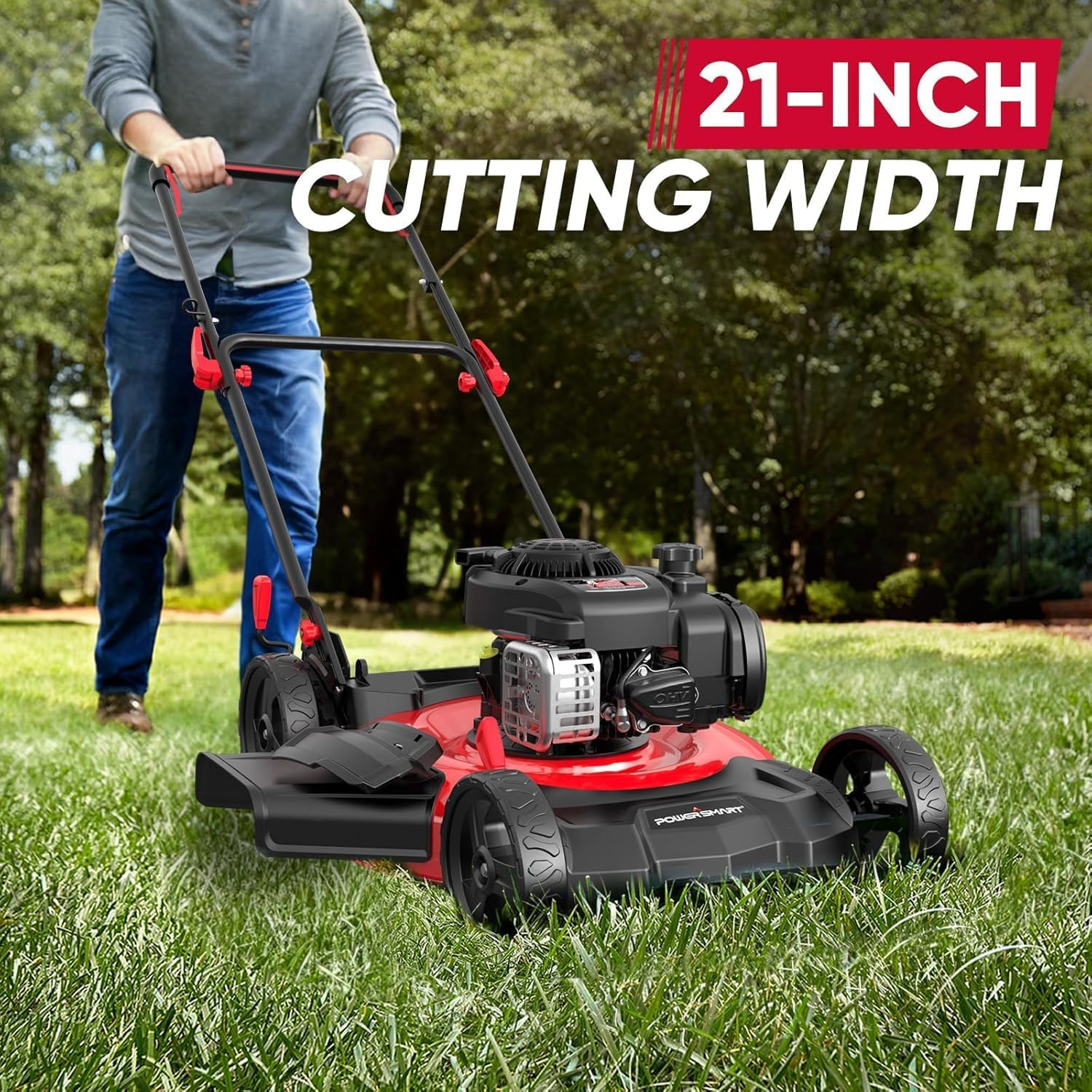 Red 21-Inch Gas Powered Rotary Lawn Mower with 125CC Engine