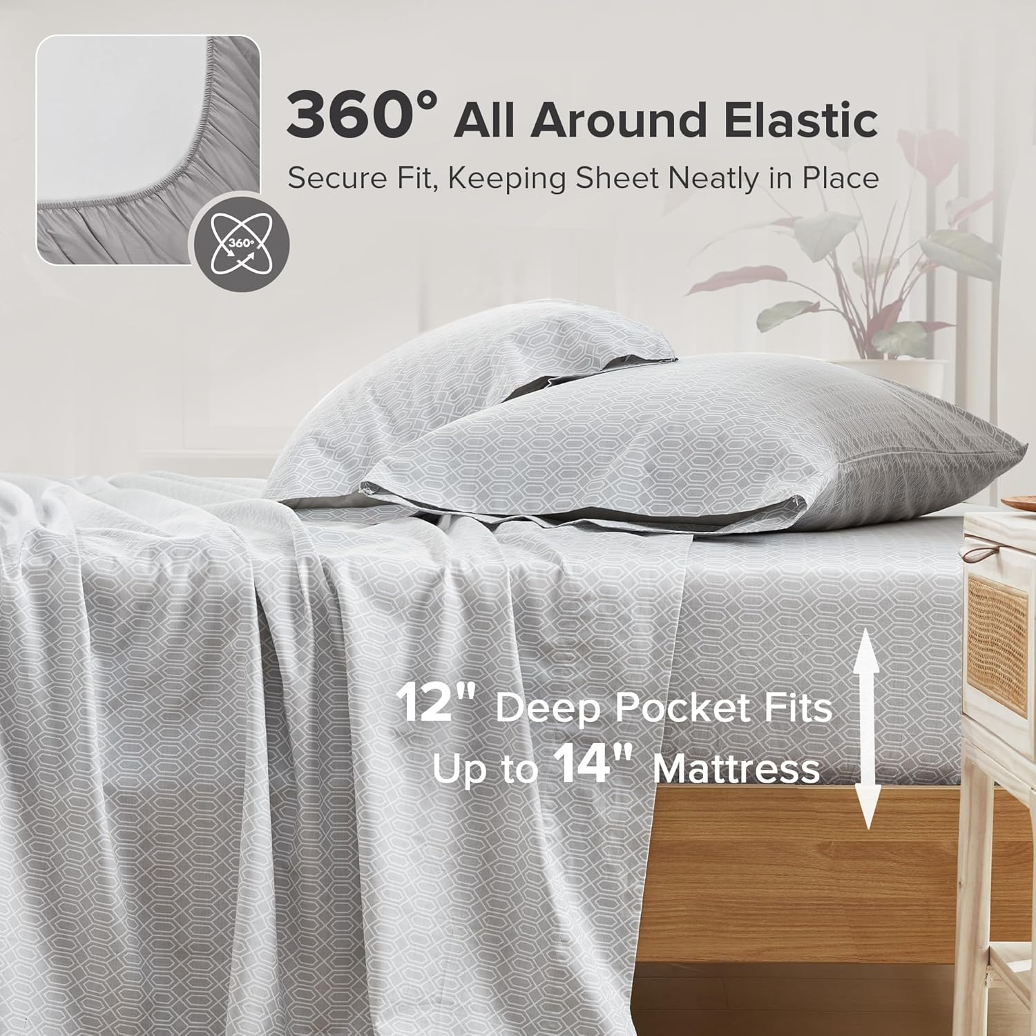 Comfort Spaces 100% Cotton Sheet Set Breathable, Lightweight, Soft with 12" Elastic Pocket Fits up to 14" Mattress, All Season Cozy Bedding, Matching Pillow Case, Twin Diamond Taupe 3 Piece