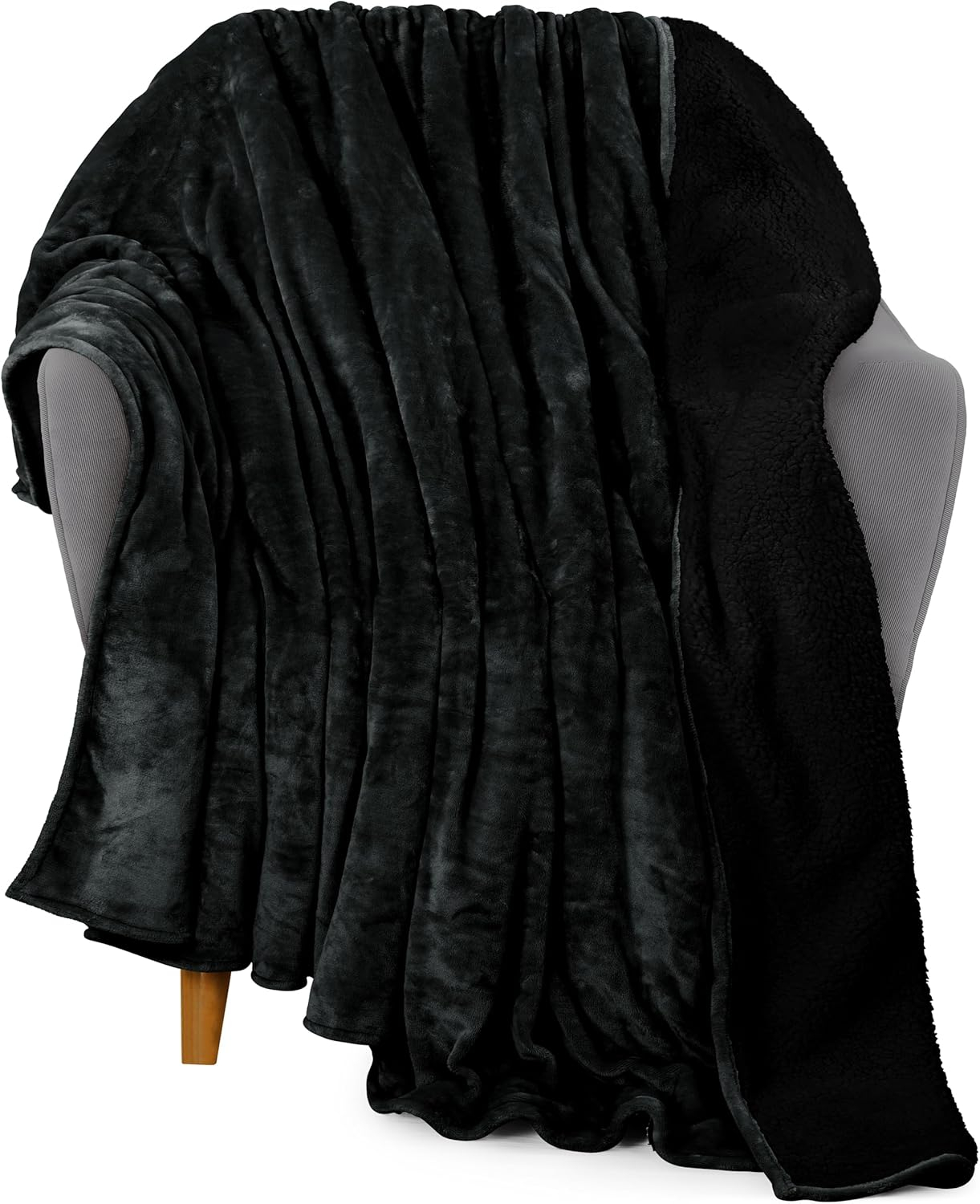 Utopia Bedding Sherpa Blanket Throw Size [Black, 50x60 Inches] - 480GSM Thick Warm Plush Fleece Reversible Blanket for Bed, Sofa, Couch, Camping and Travel