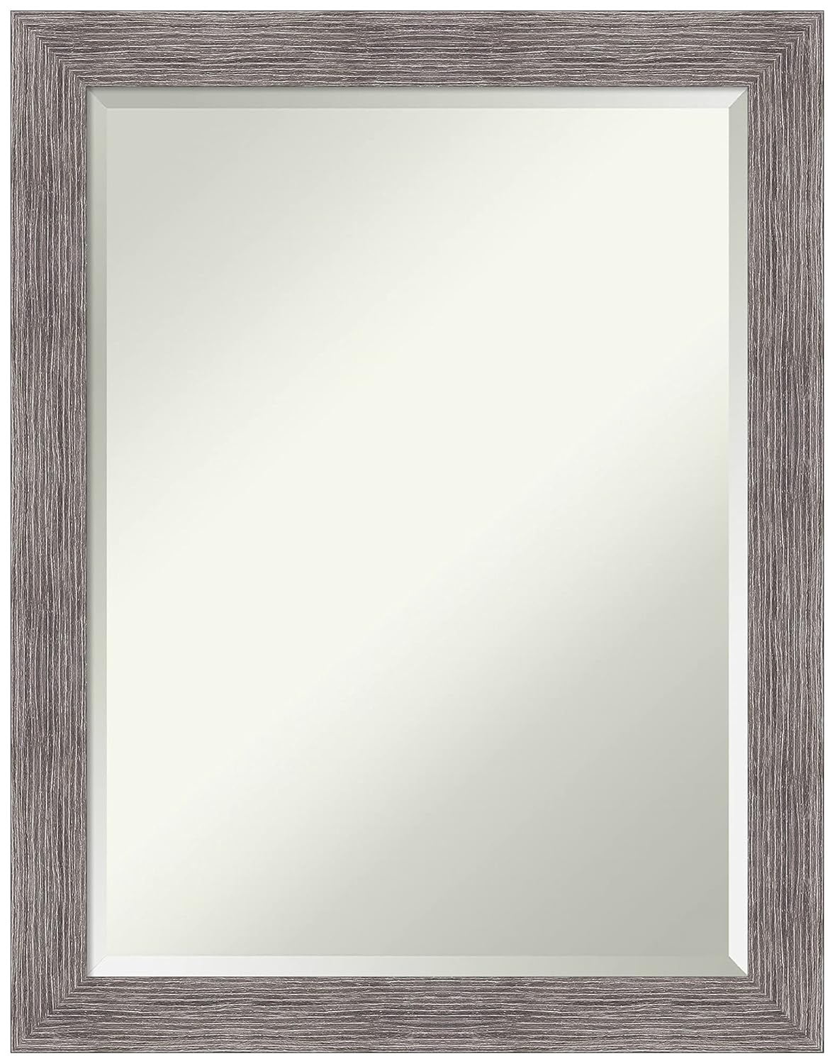 Amanti Art Beveled Bathroom Wall Mirror - Pinstripe Frame Pinstripe Plank Grey Narrow Outer Size: 21 x 27 in
