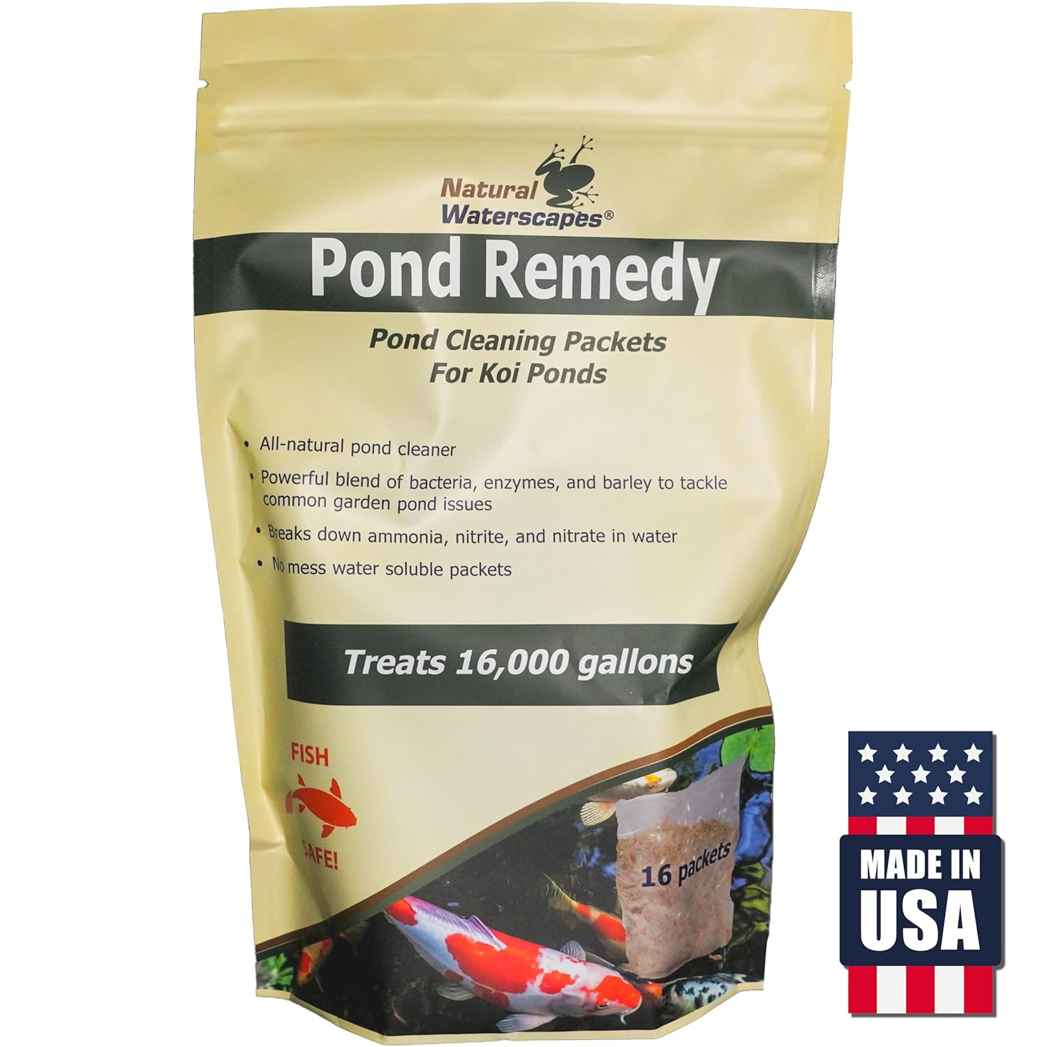 Natural Waterscapes Pond Remedy | Koi Pond Cleaning Packets | Treats up to 16,000 gallons