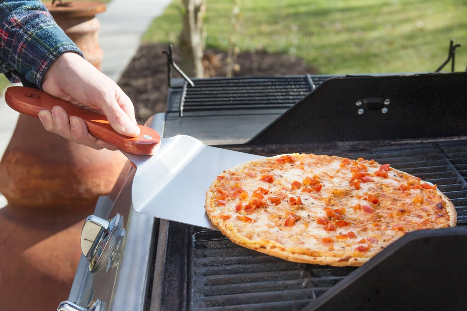 Outset Stainless Steel Pizza Peel with Collapsible Rosewood Handle