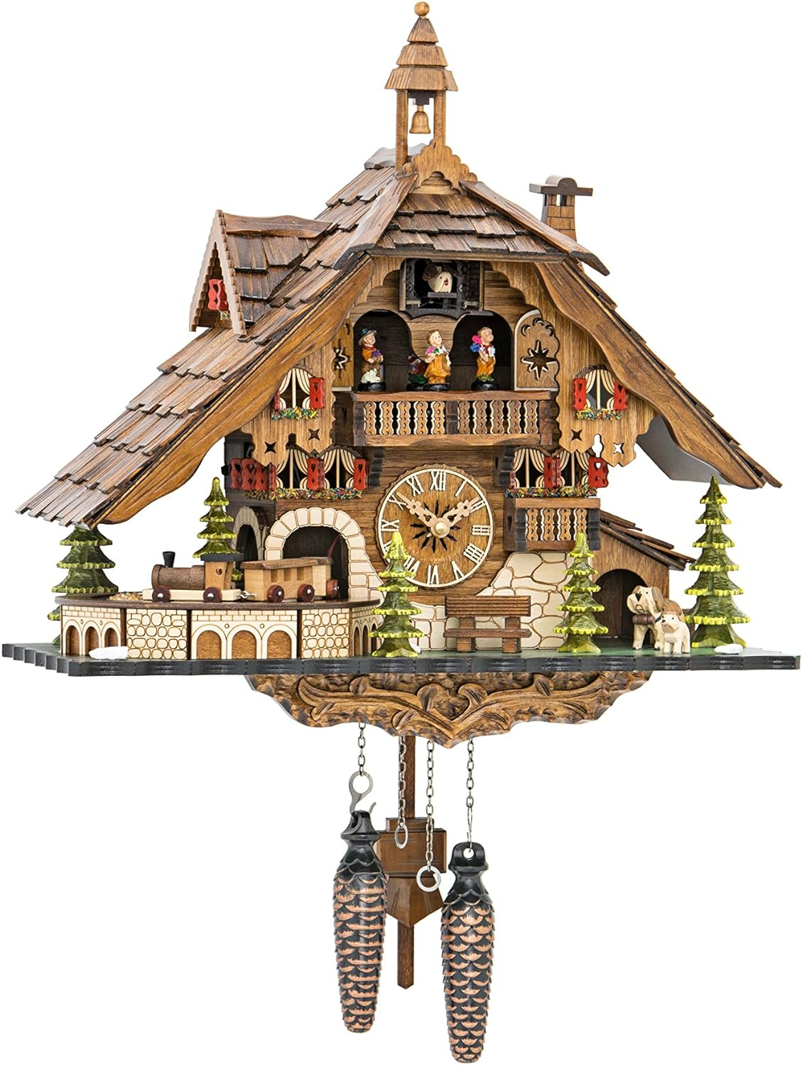 Hekas 15.55" Quartz Black Forest Indoor Cuckoo Clock, Pendulum Motion