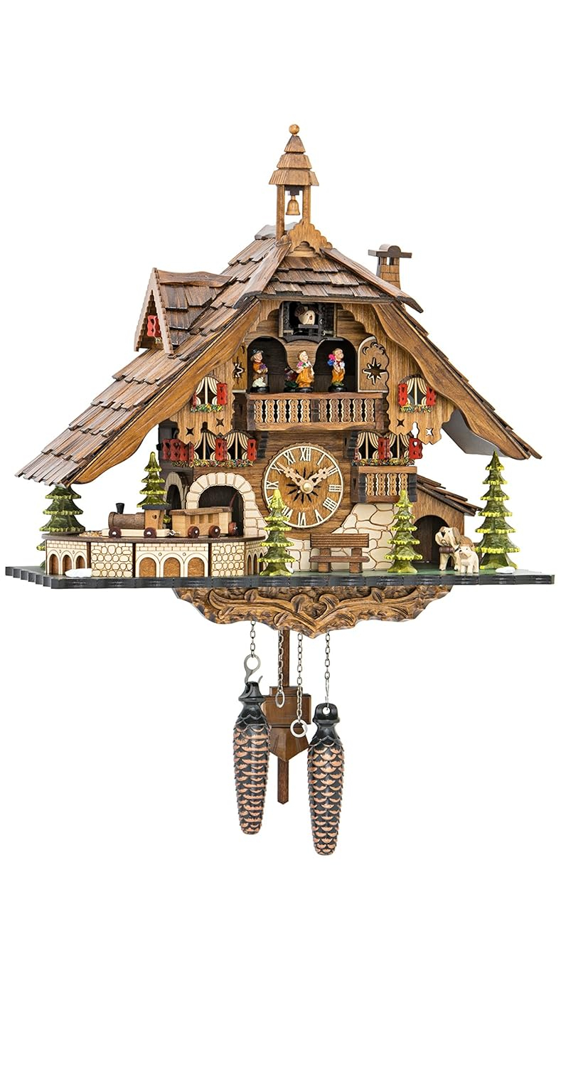 Hekas 15.55" Quartz Black Forest Indoor Cuckoo Clock, Pendulum Motion