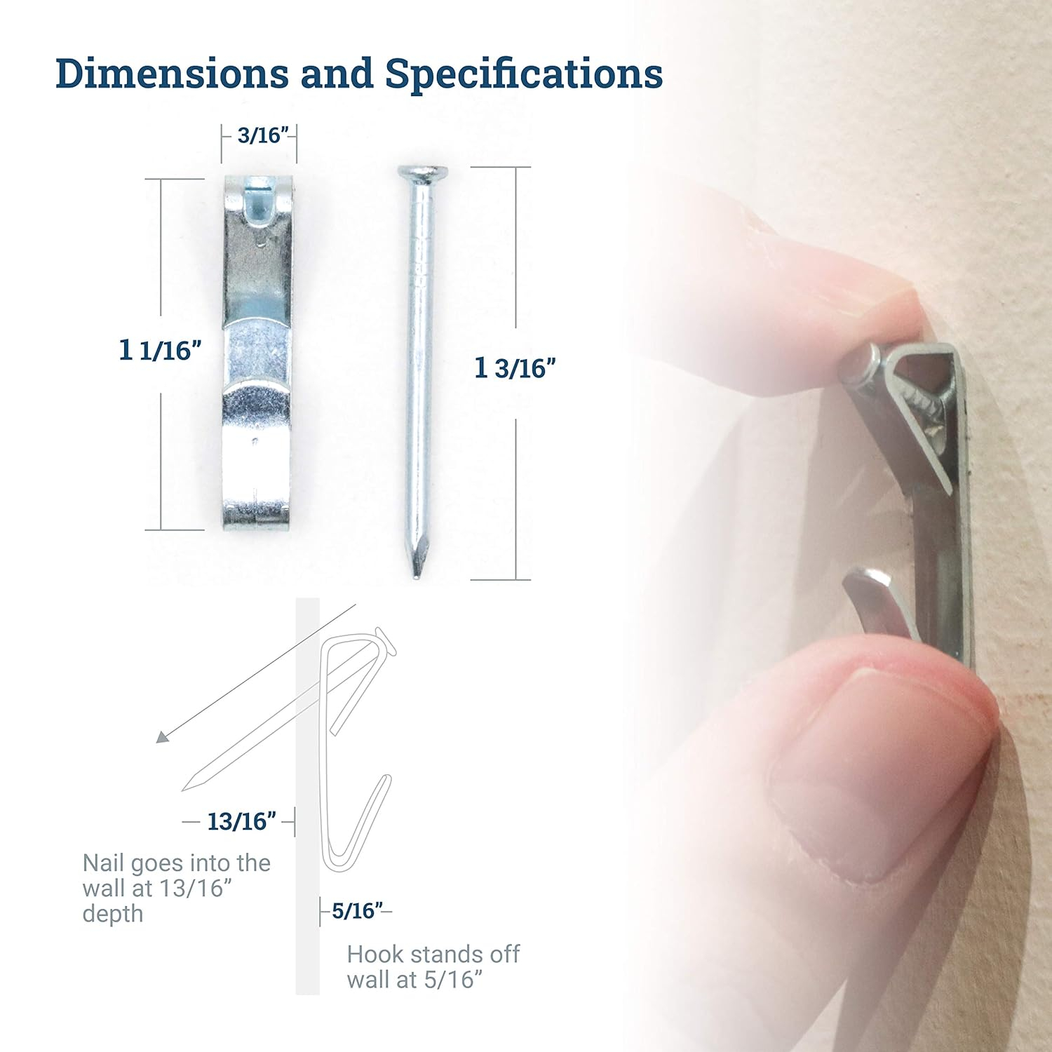 Picture Hanging Hooks 30 lb - Professional Picture Hangers for Drywall with Wall Nails - 100 Pack