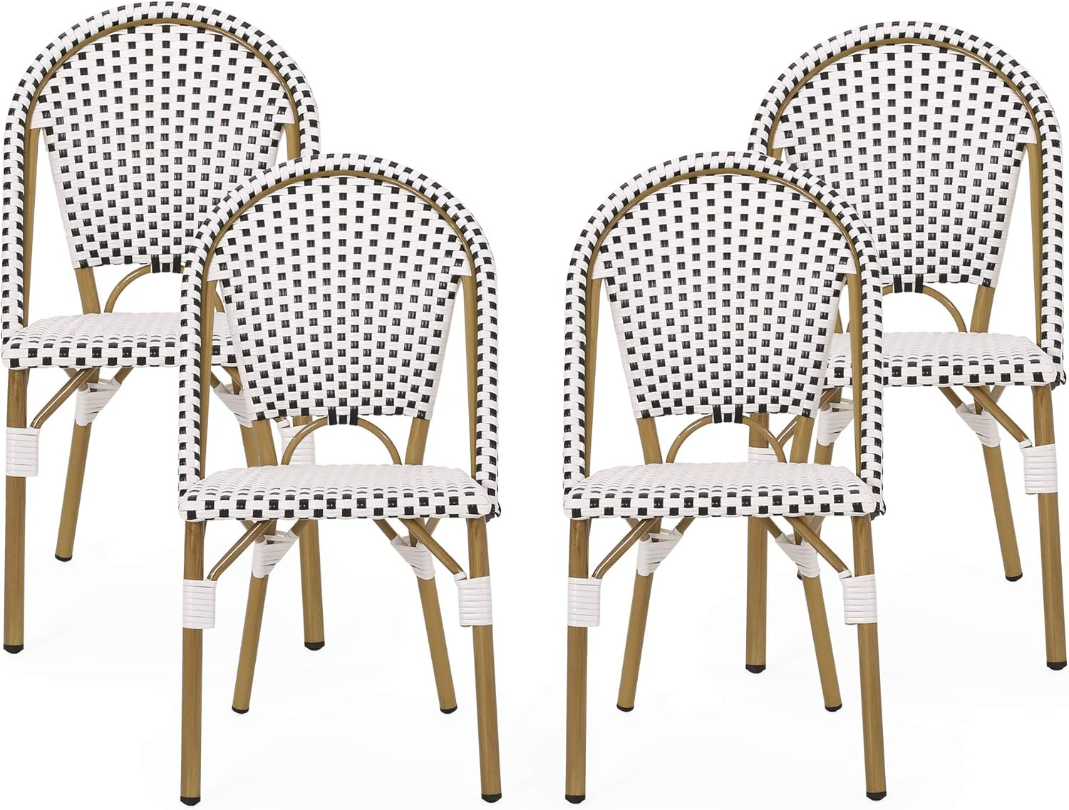 Christopher Knight Home Elize Outdoor French Cafe Chairs (Set of 4) by  Black + White + Bamboo Print Finish