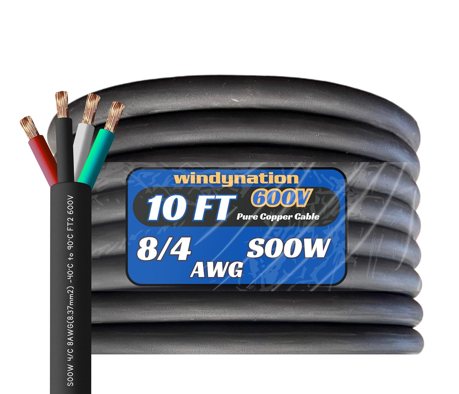 8 Gauge 4 Conductor 10 Feet Black SOOW Cable