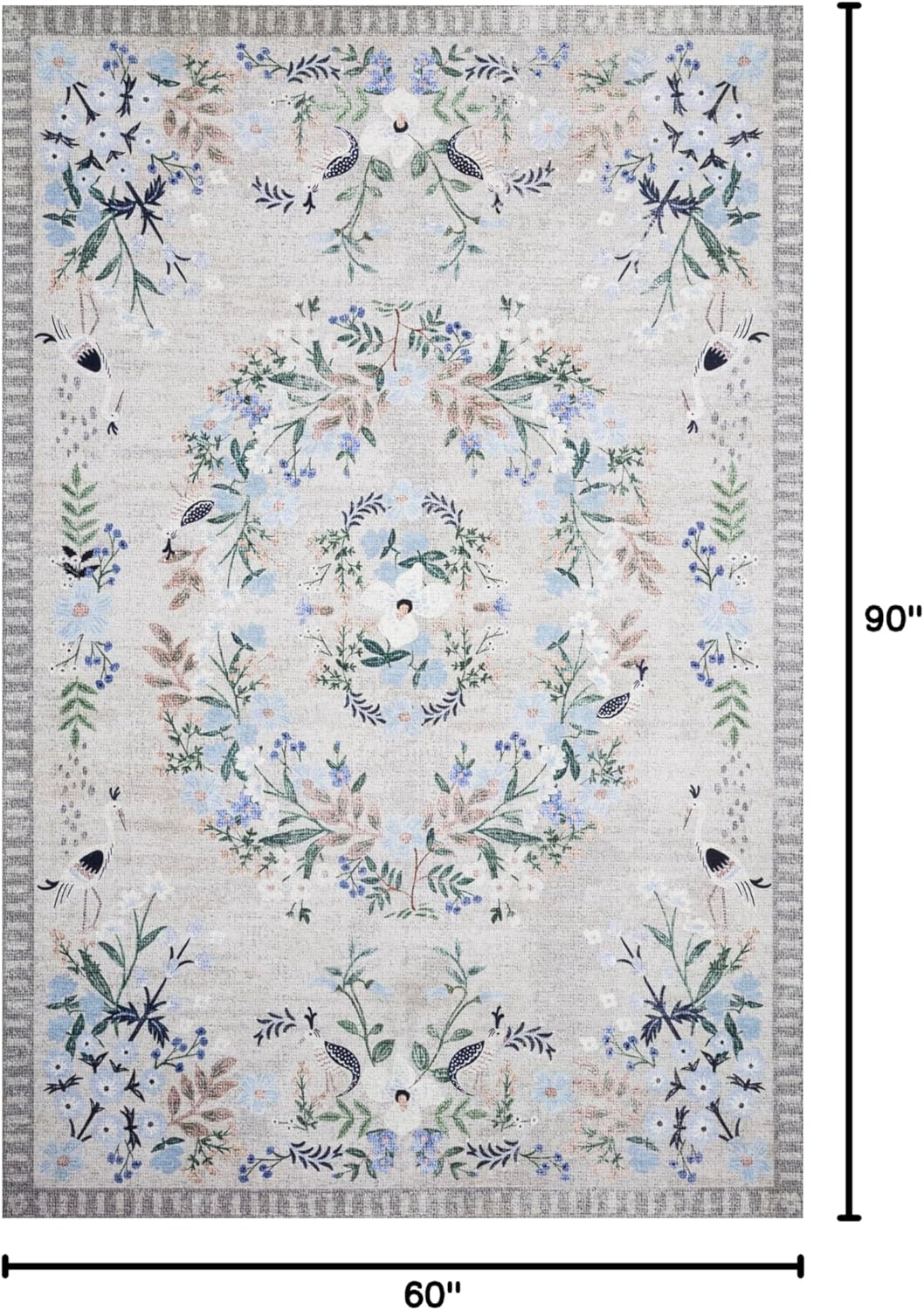 Stone and Grey Floral Synthetic 5' x 7' Area Rug